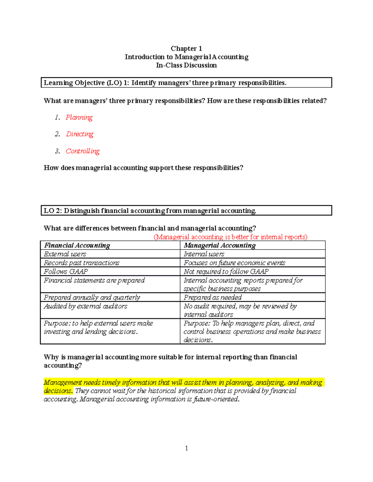 Chapter 1 lecture Notes - Chapter 1 Introduction to Managerial ...