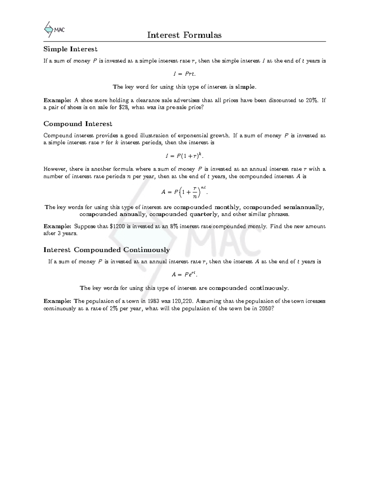 (B) Interest Formulas - Important And Summarized Lecture Notes ...