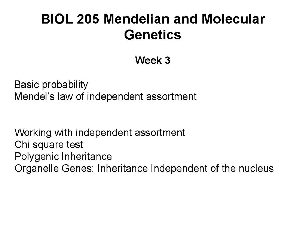 BIOL 205 Week 3 Lecture Notes - BIOL 205 Mendelian and Molecular ...
