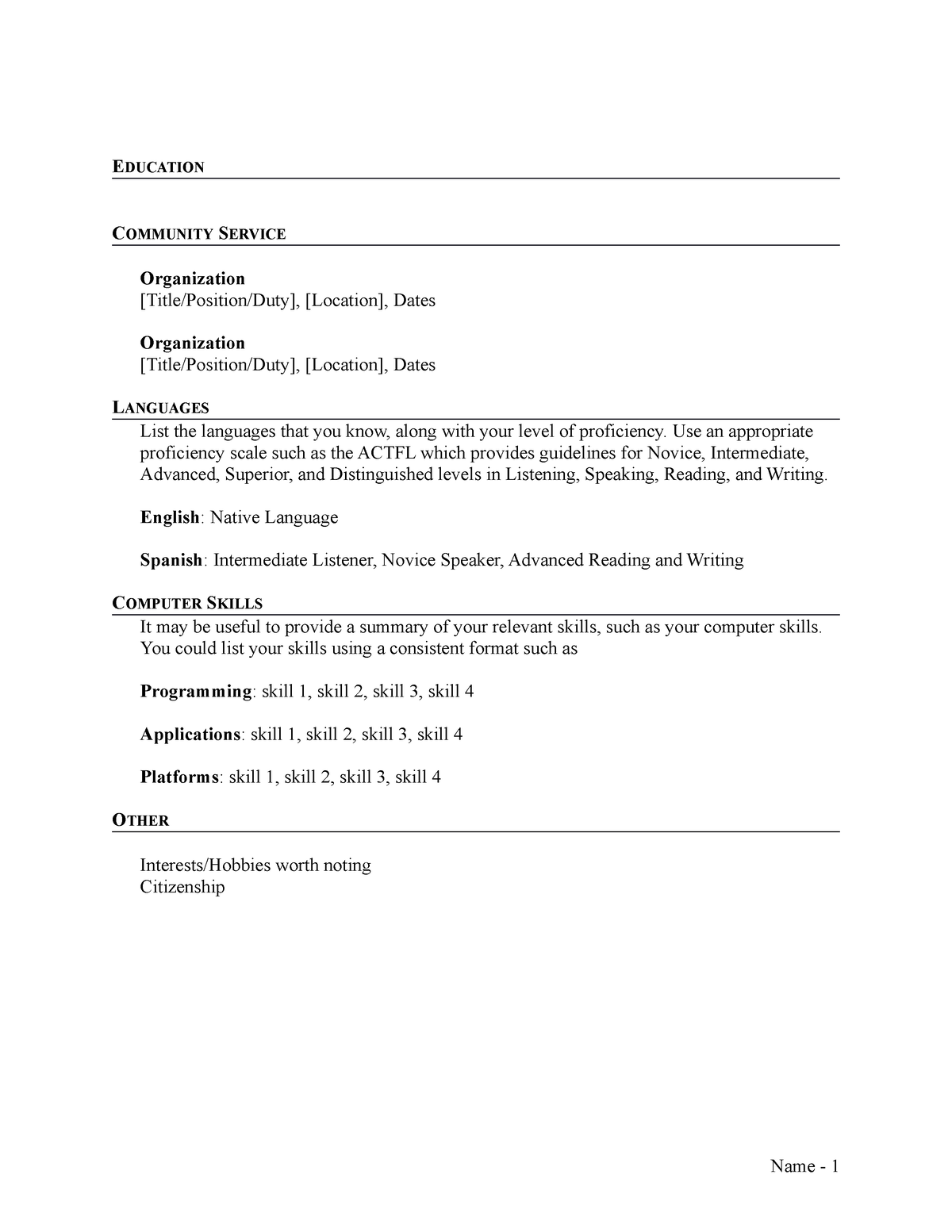 Curriculum vitae - EDUCATION COMMUNITY SERVICE Organization [Title ...