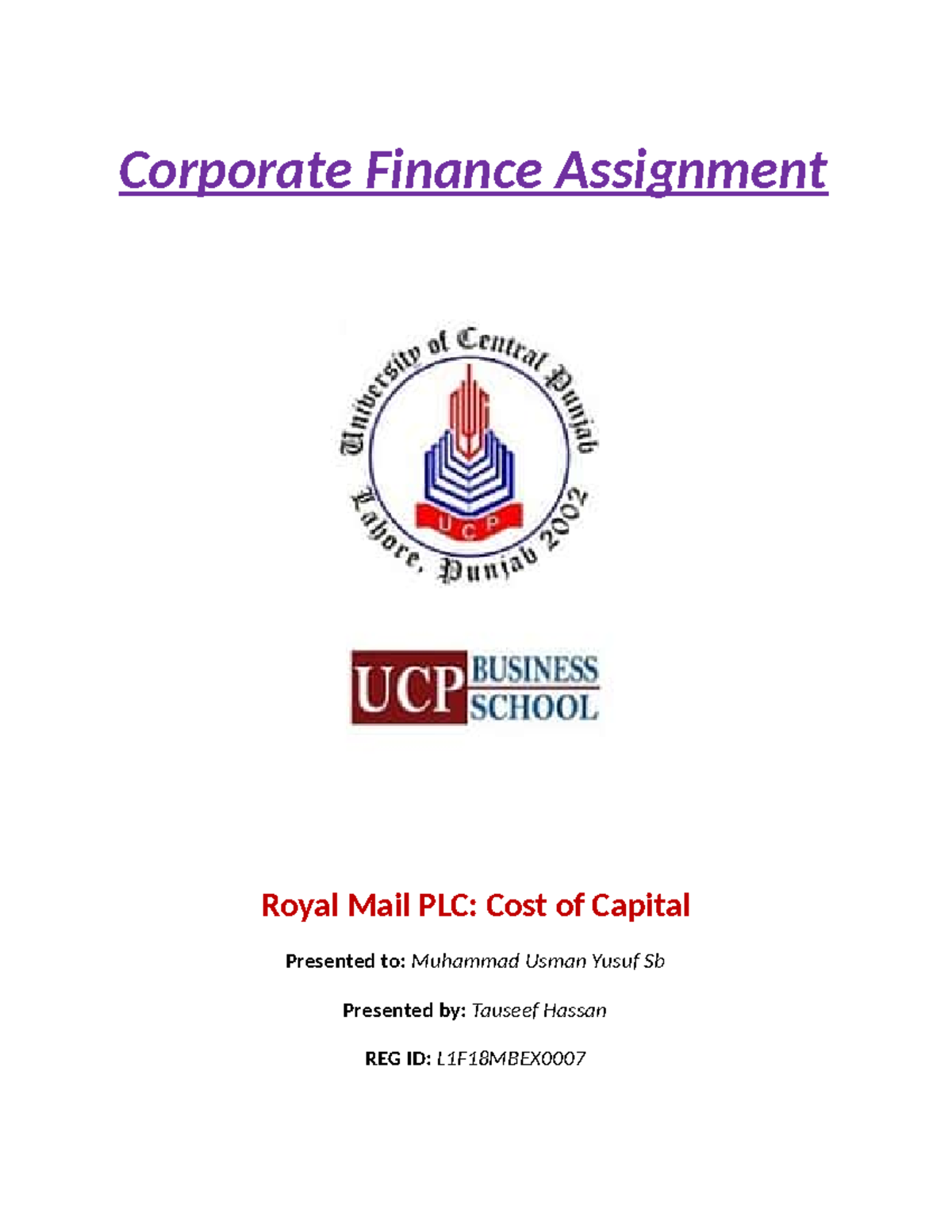 Cost Of Capital Wacc Assignment Corporate Finance Assignment Royal Mail Plc Cost Of Capital 9225