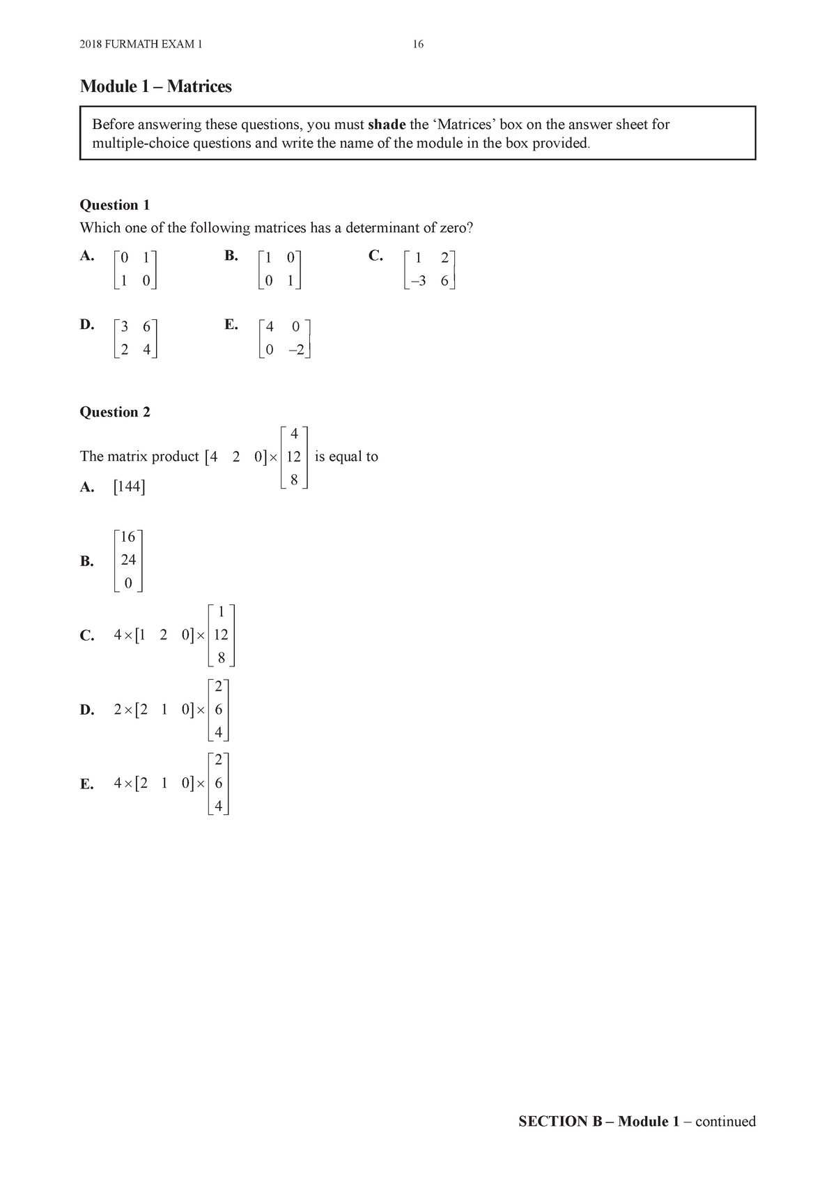 Practice booklet for Matrices - Further Maths - NA000 - Monash - Studocu