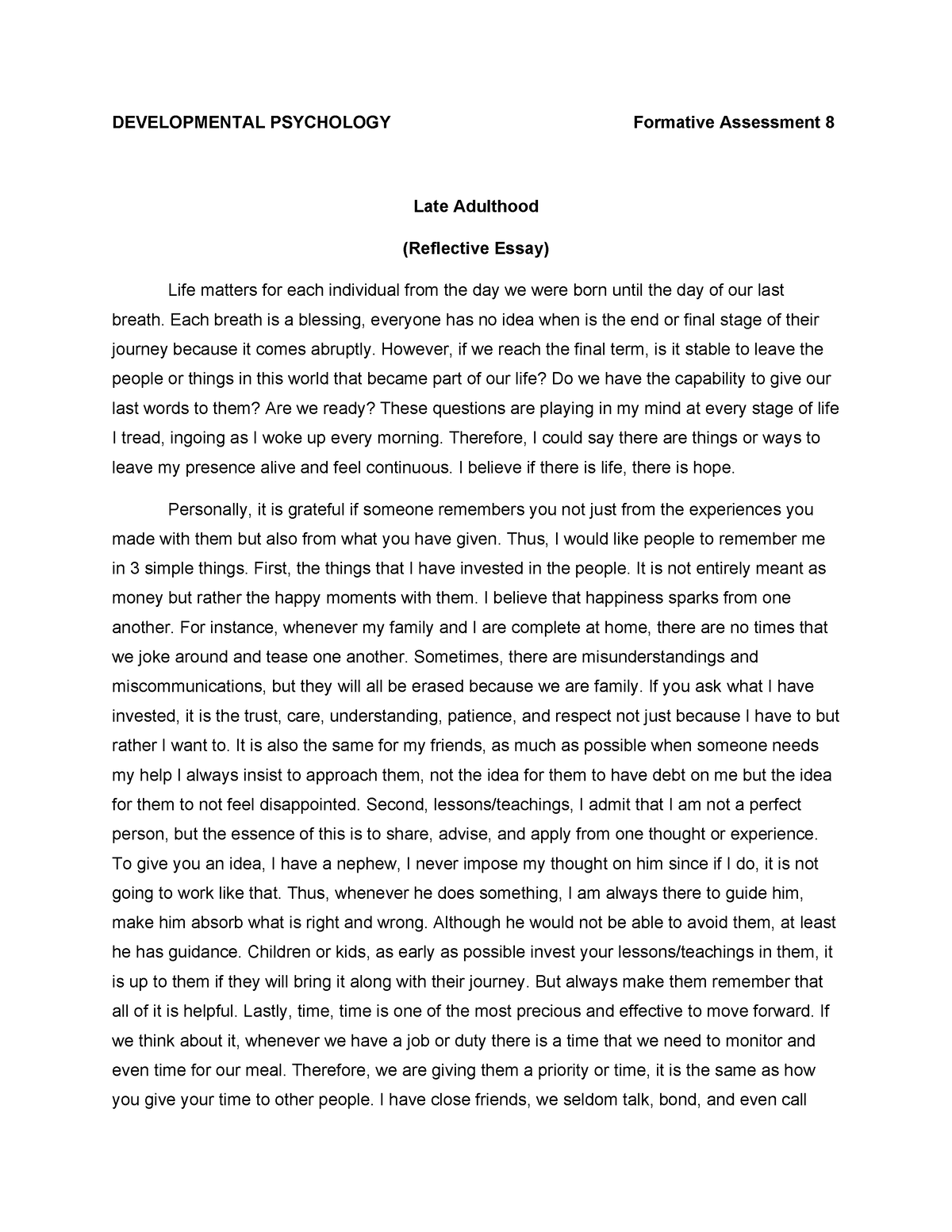 essay you be the developmental psychologist assignment