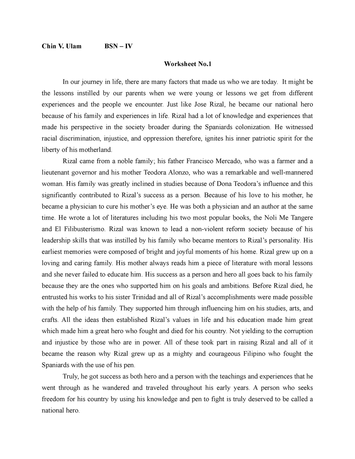 essay about the family of rizal