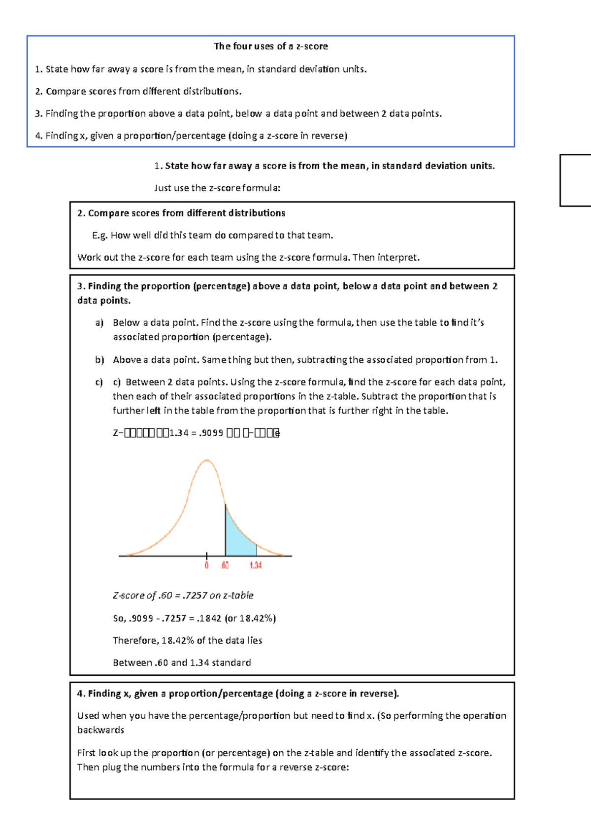 Z scores Worksheet With Formula Sheet The Four Uses Of A Z score State How Far Away A Score Is 