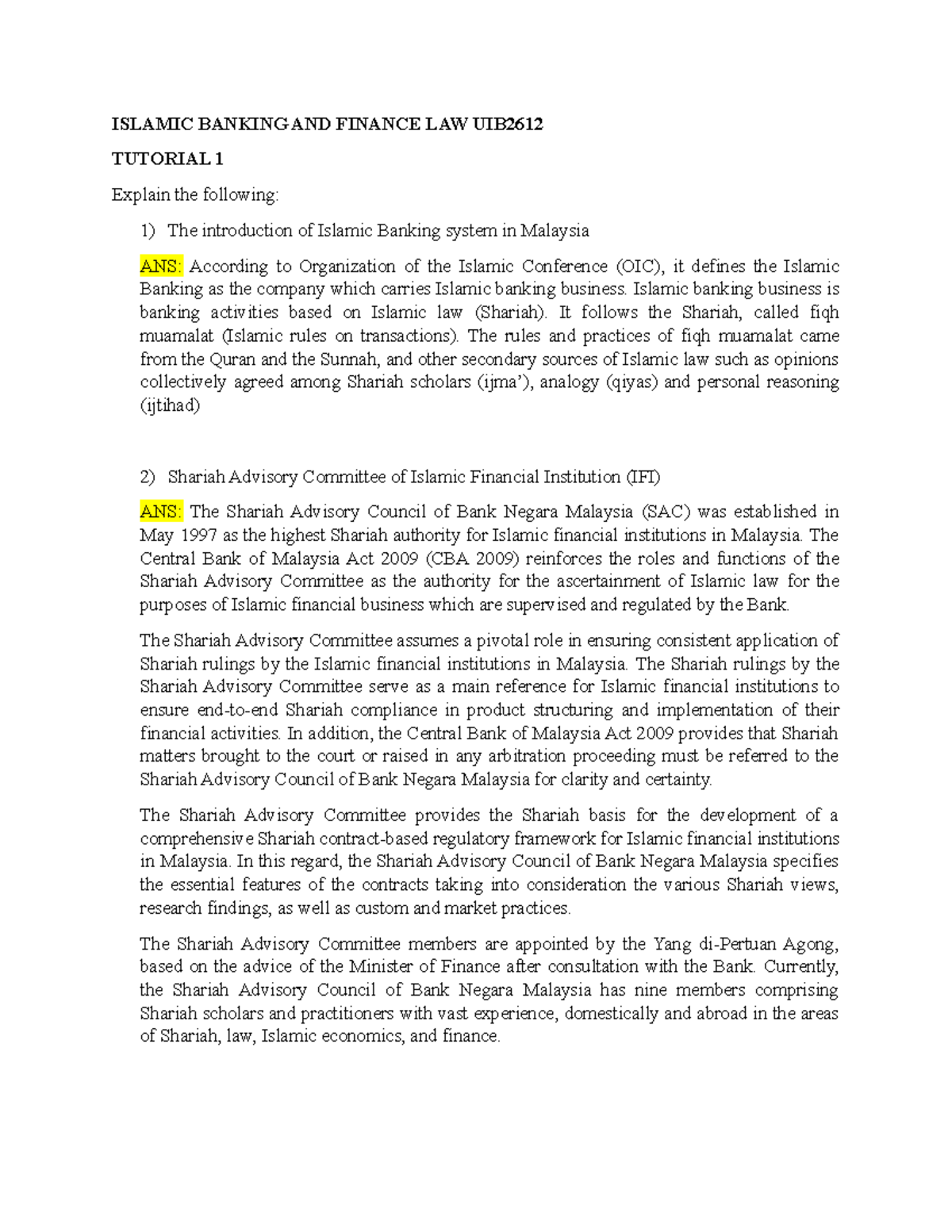 Islamic tutorial 1 - Just for reference - ISLAMIC BANKING AND FINANCE ...