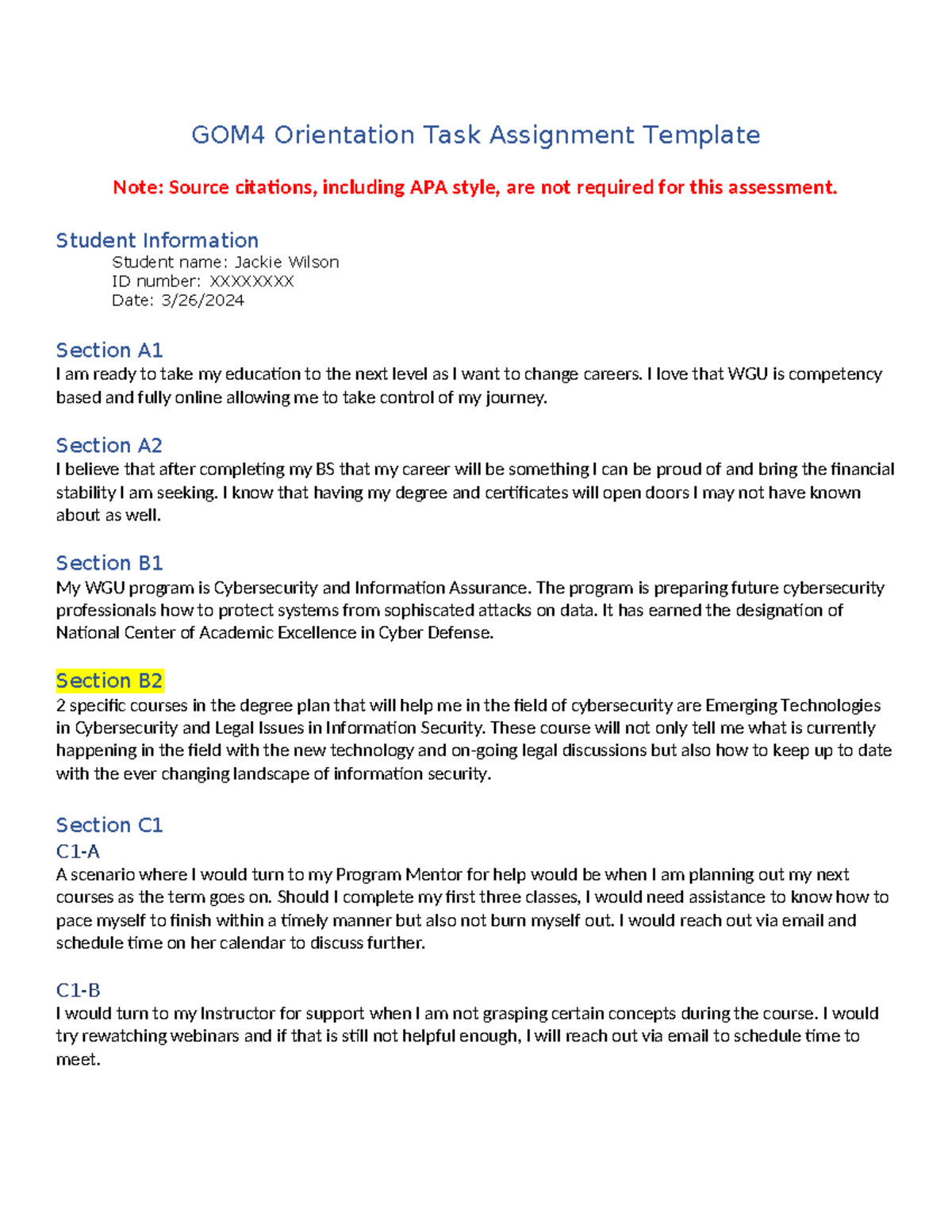 WGU Orientation Task - First time go - GOM4 Orientation Task Assignment ...