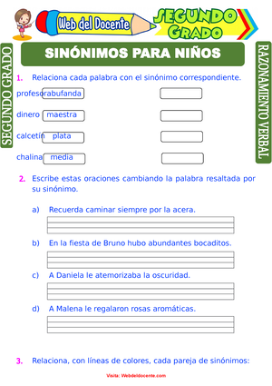 Sin nimos para Ni os para Segundo Grado de Primaria 1. Relaciona