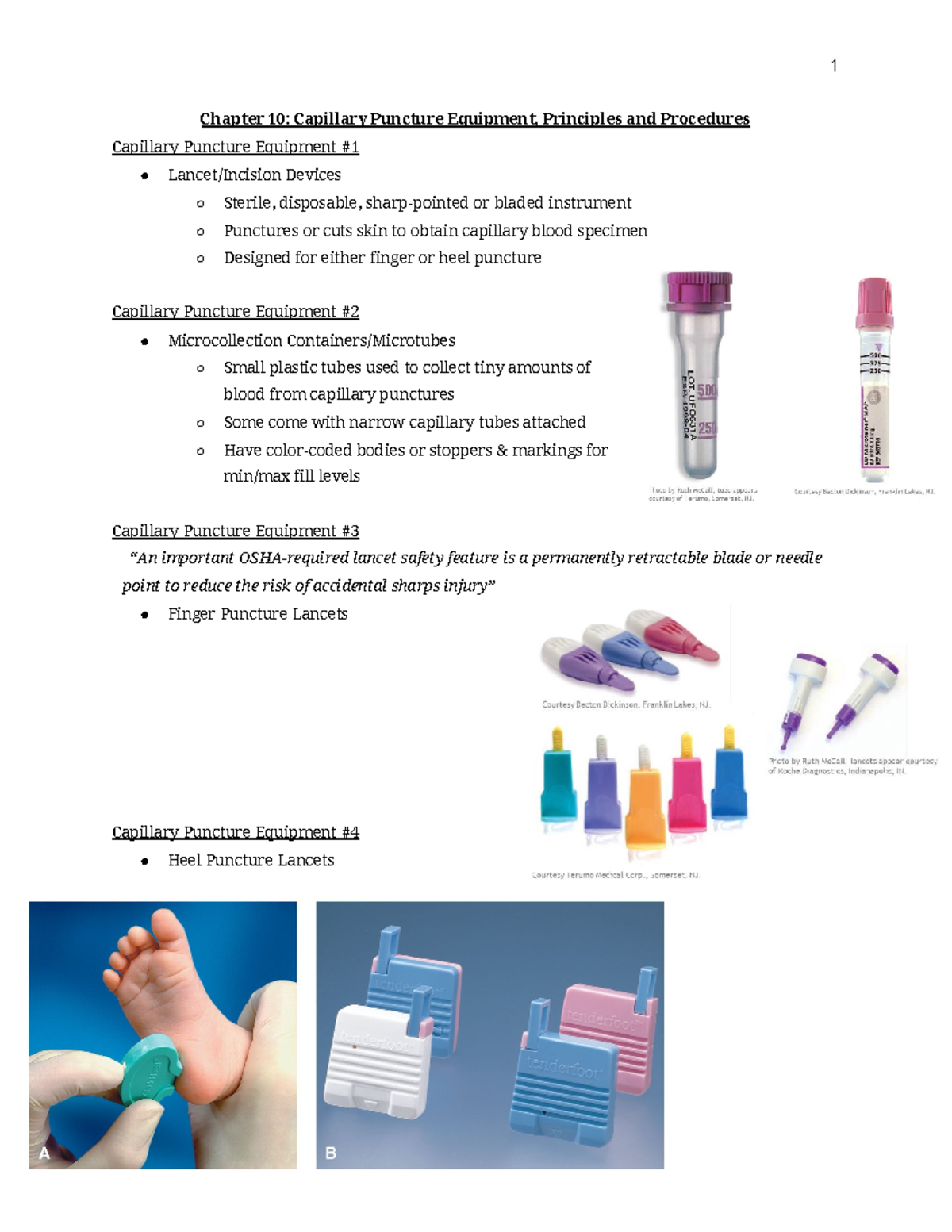 Chapter 10 Notes **Chapter 10 Capillary Puncture Equipment