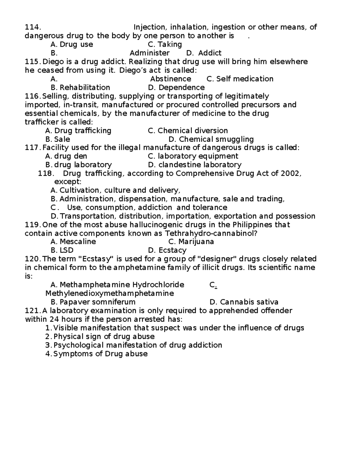 CRI 192 Q & A - notes - Injection, inhalation, ingestion or other means ...
