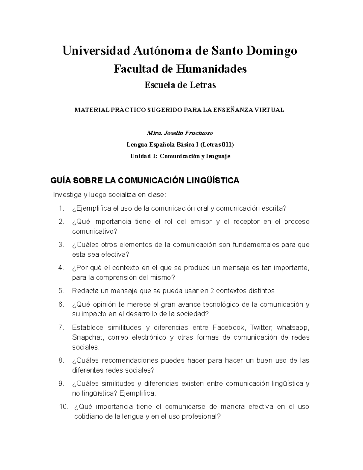 MATERIAL PRÁCTICO SUGERIDO PARA LA ENSEÑANZA VIRTUAL - Lengua Española ...