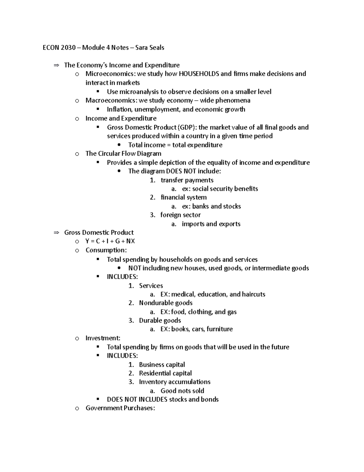 Econ 2030 Module 4 - Econ 2030 – Module 4 Notes – Sara Seals The 