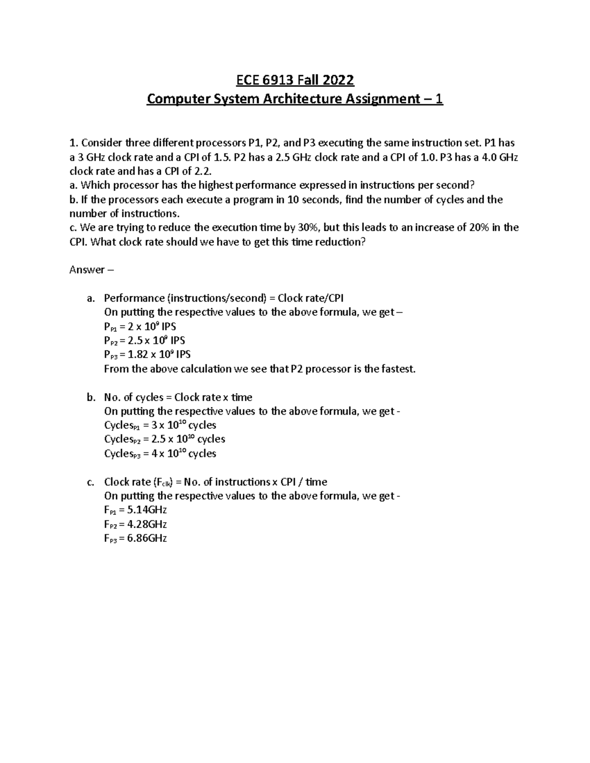 6913 HW1 Copy - 6913 HW1 Computer System Architecture - ECE 6913 Fall ...