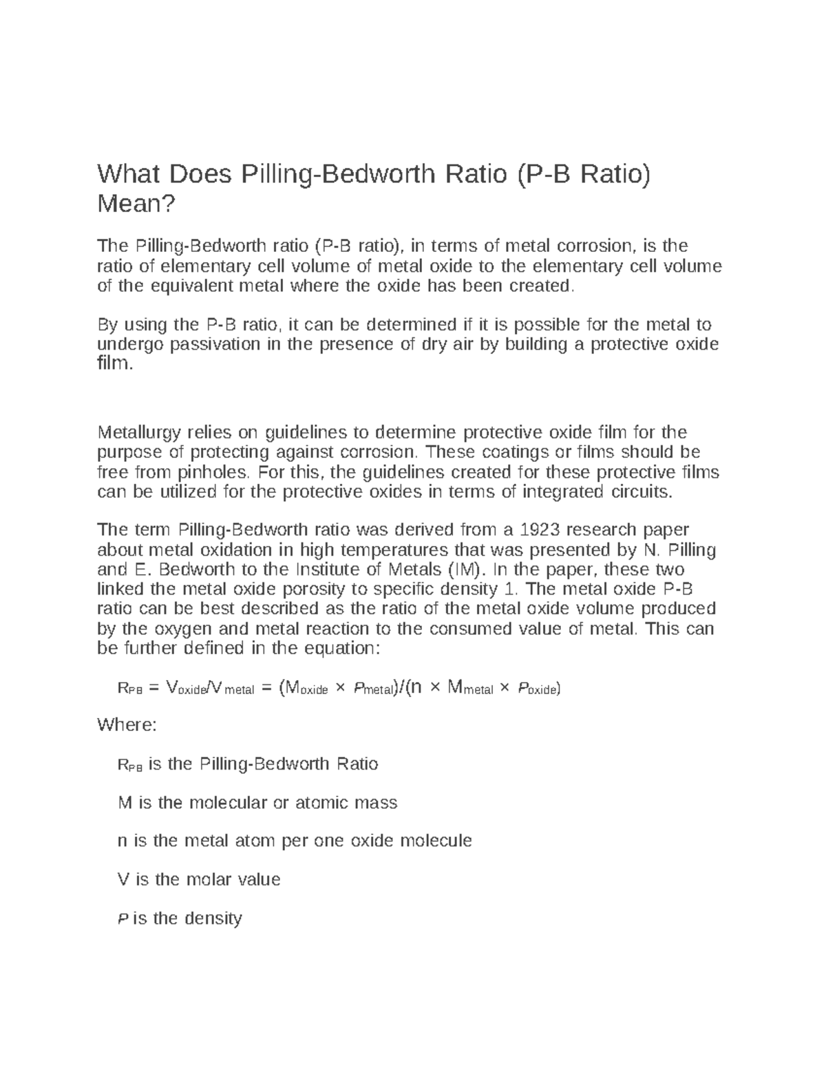Pilling-Bedworth rule - What Does Pilling-Bedworth Ratio (P-B Ratio ...