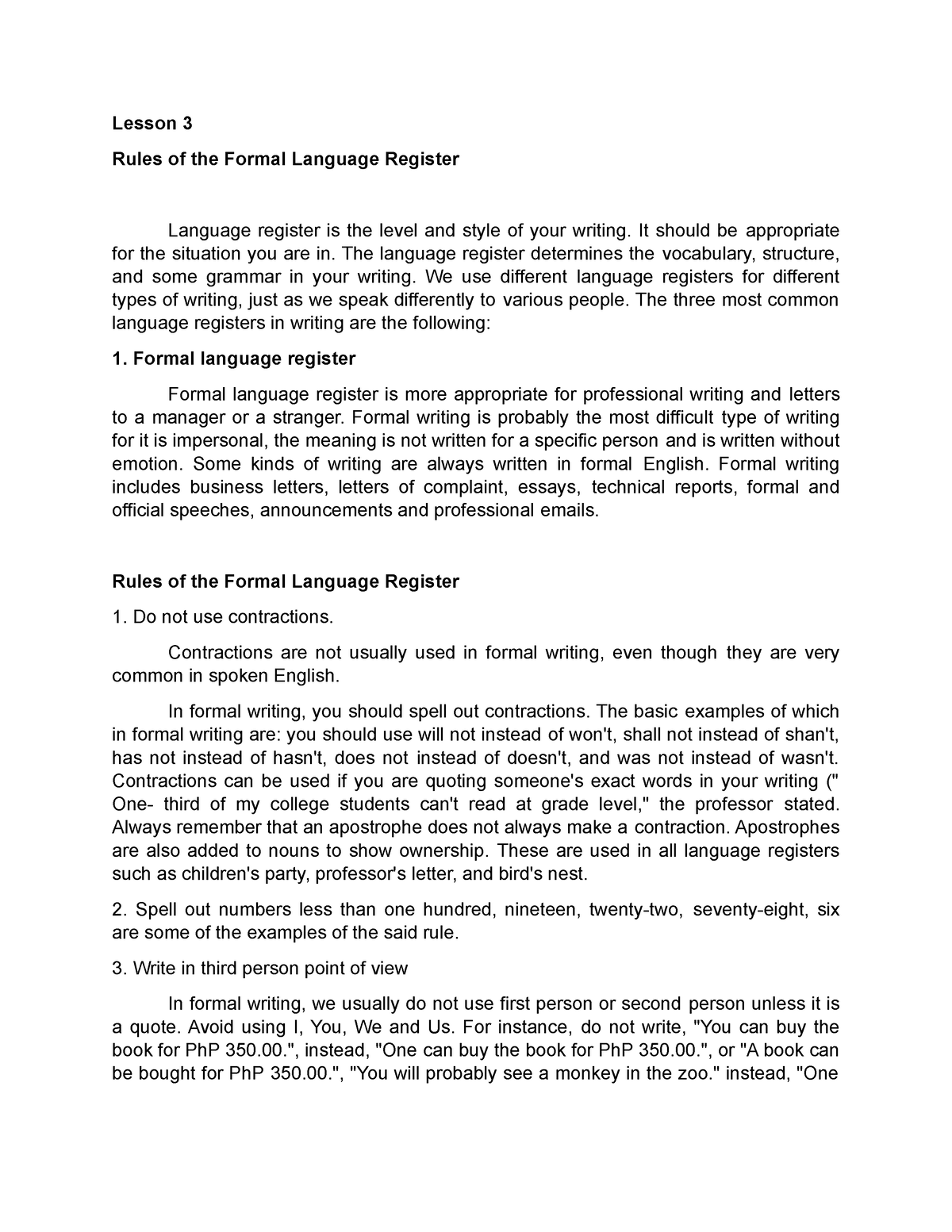 essay about language register