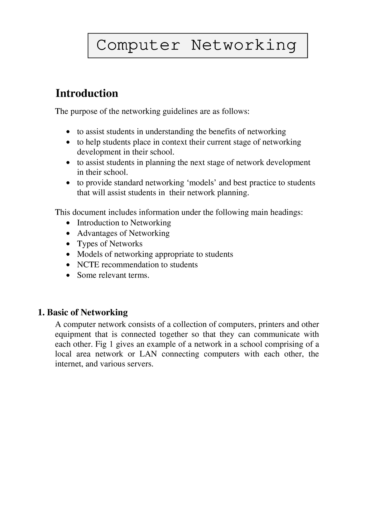 Introduction Computer Networking - 2 The purpose of the networking ...