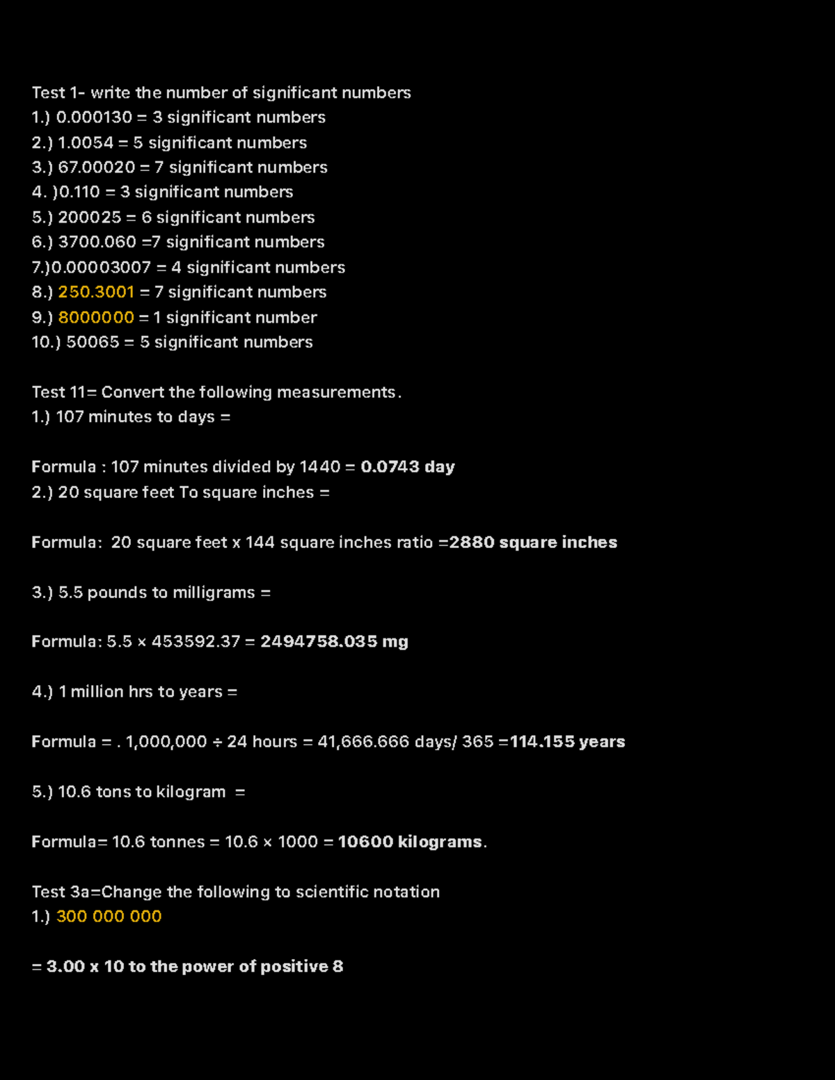 Test 1- write the number of significant numbers - ) 0 = 3 significant ...