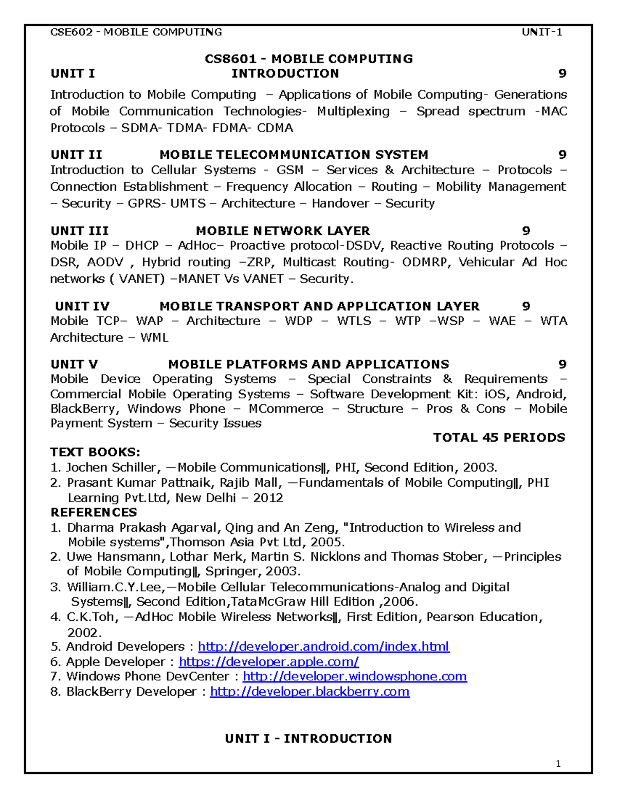 Unit 1 - Mobile Computing Notes - CS8601 - MOBILE COMPUTING UNIT I ...