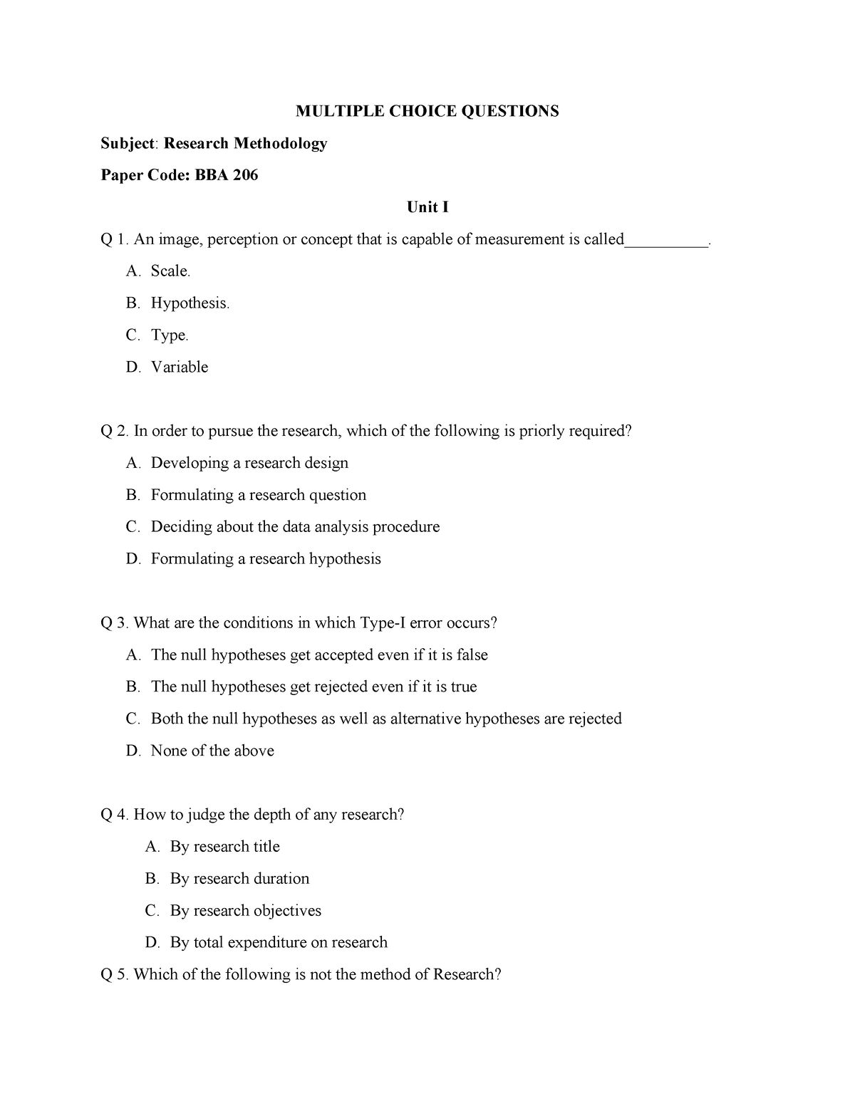 research methodology multiple choice questions and answers pdf