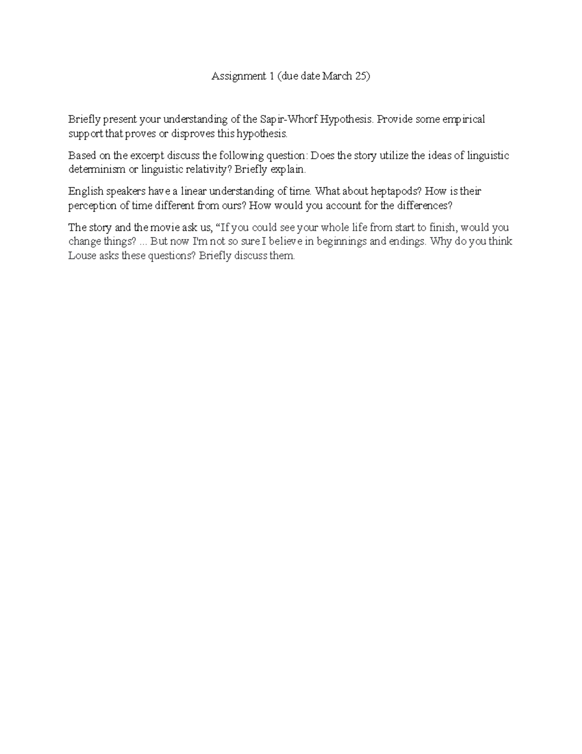 Assignment 01 - Good - Assignment 1 (due date March 25) Briefly present ...