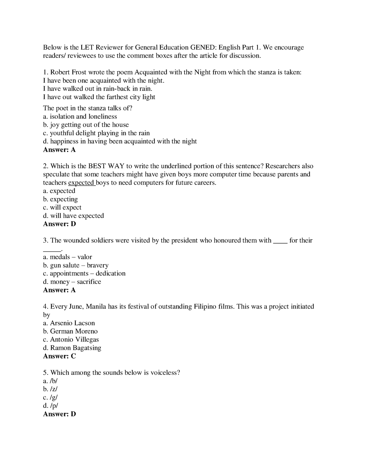 Gen Ed And Prof Ed - NONE - Below Is The LET Reviewer For General ...