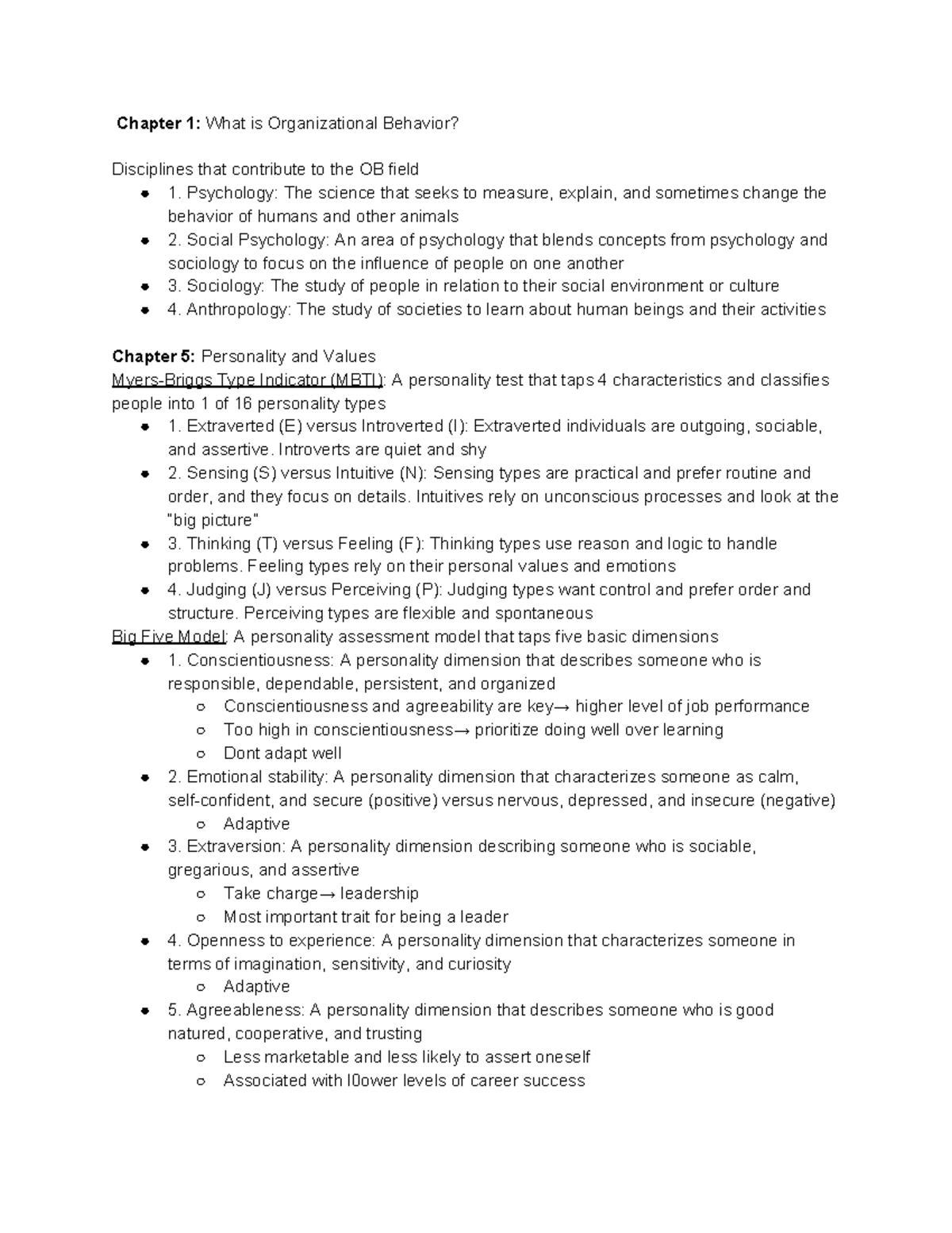 BUS 2400 Final Study Guide - Chapter 1: What is Organizational Behavior ...