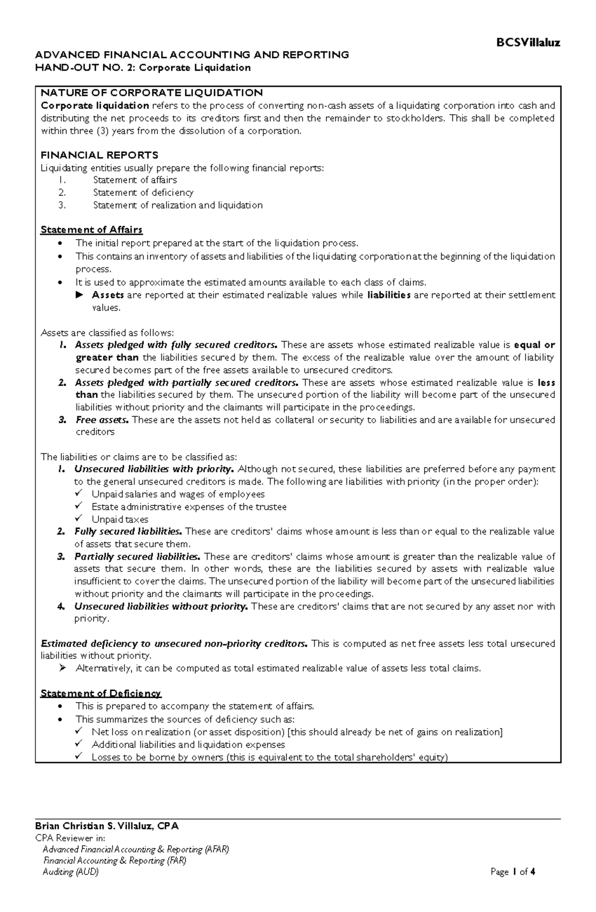 AFAR HO2 Corporate Liquidation - Brian Christian S. Villaluz, CPA CPA ...