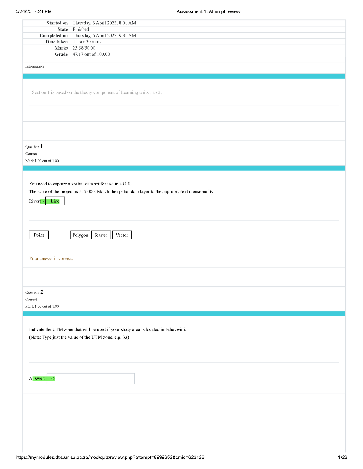 Assessment 1.2 Attempt review - Started on Thursday, 6 April 2023, 8:01 ...