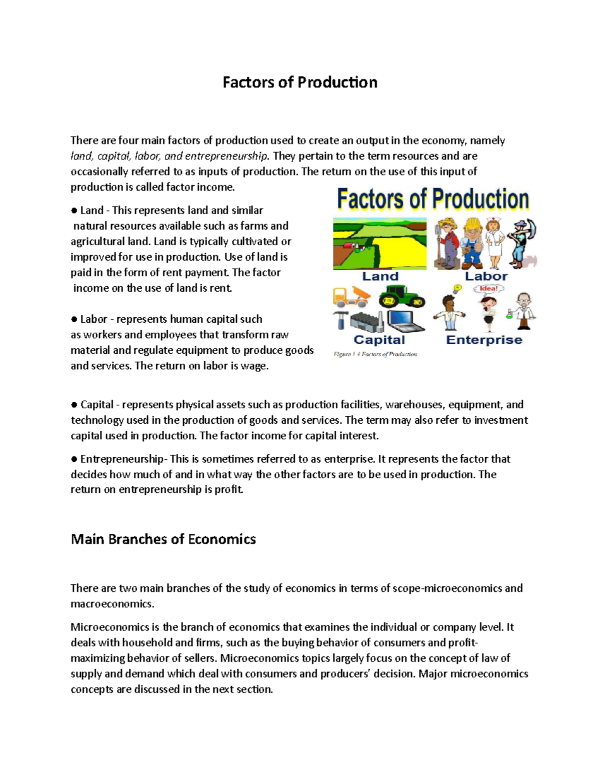 Factors of Production - They pertain to the term resources and are ...