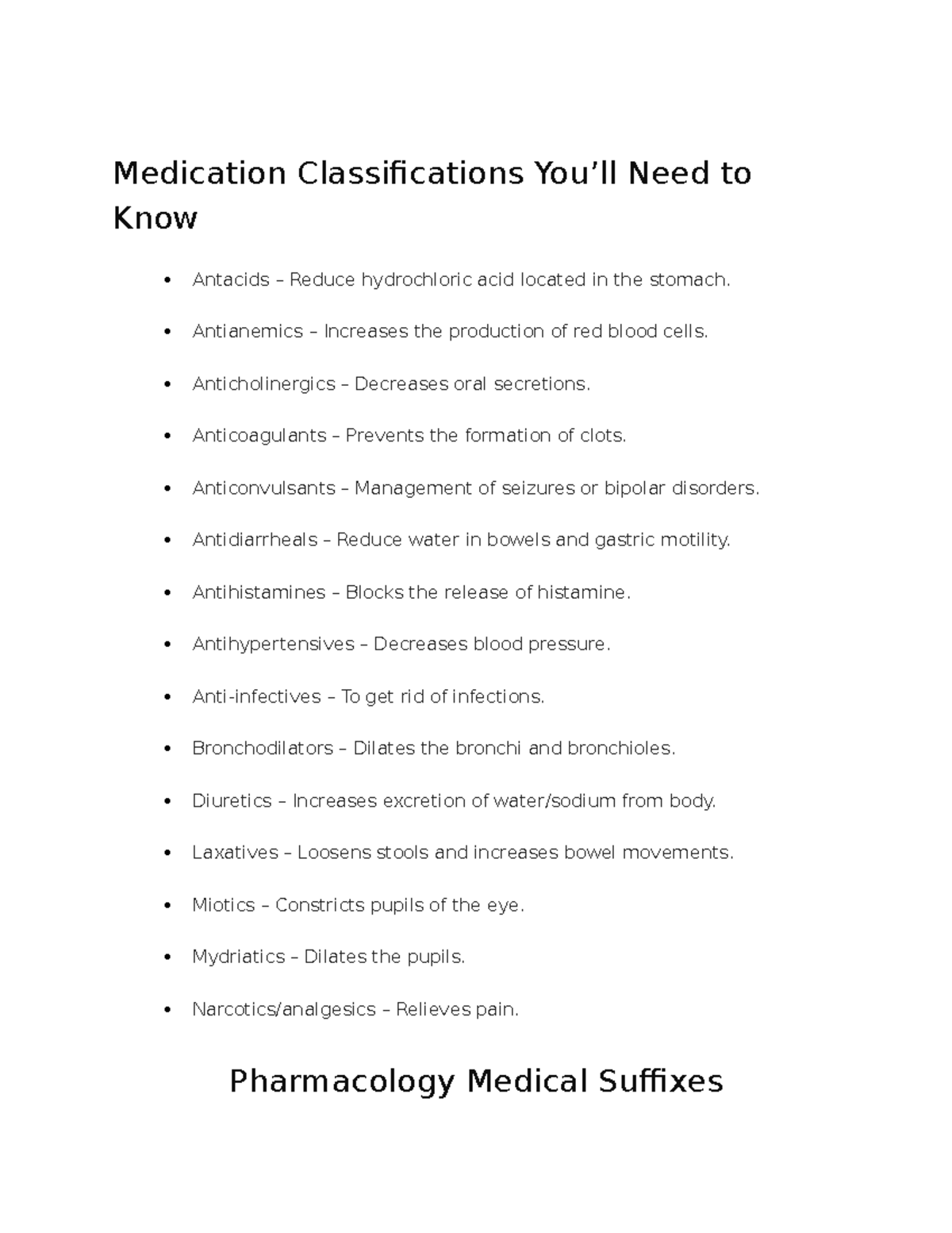 Medication Classifications and Suffixes (4) Medication