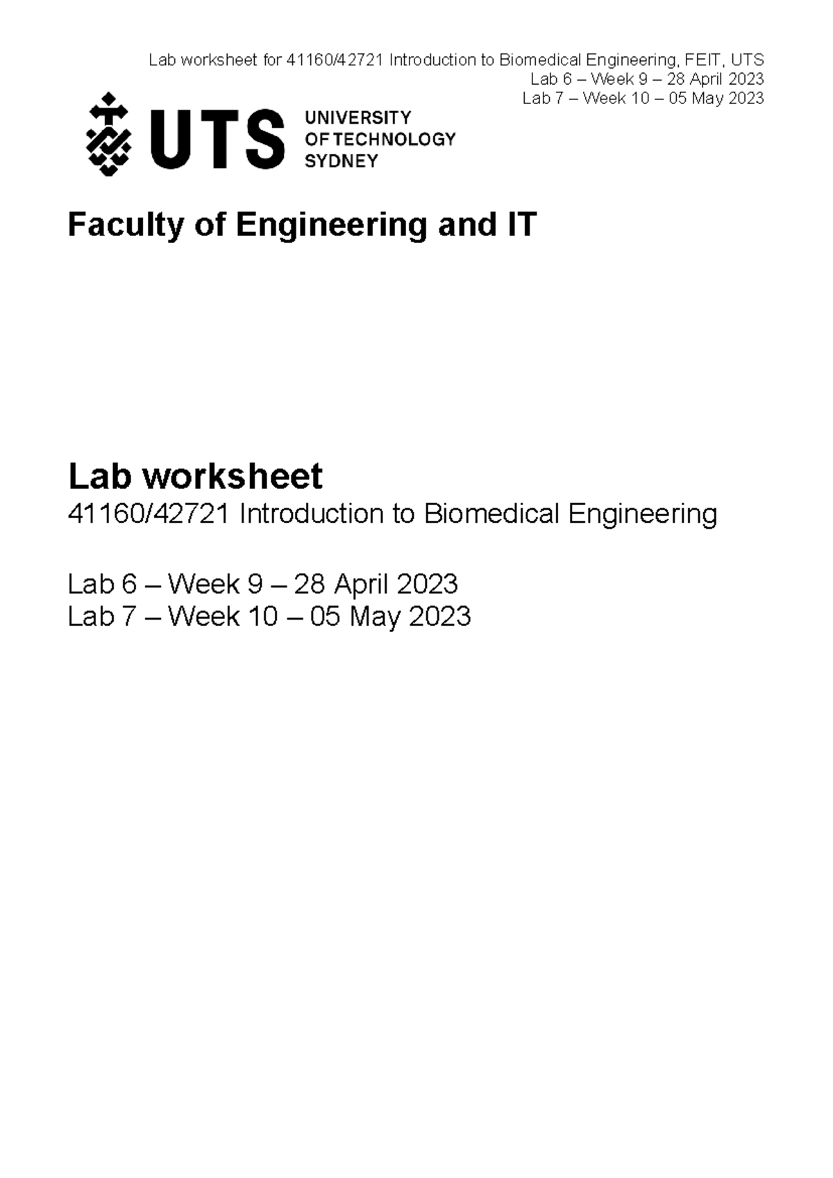 41160-42721 Intro to Biomed Lab worksheet Week 9 and 10 - Labelling and ...