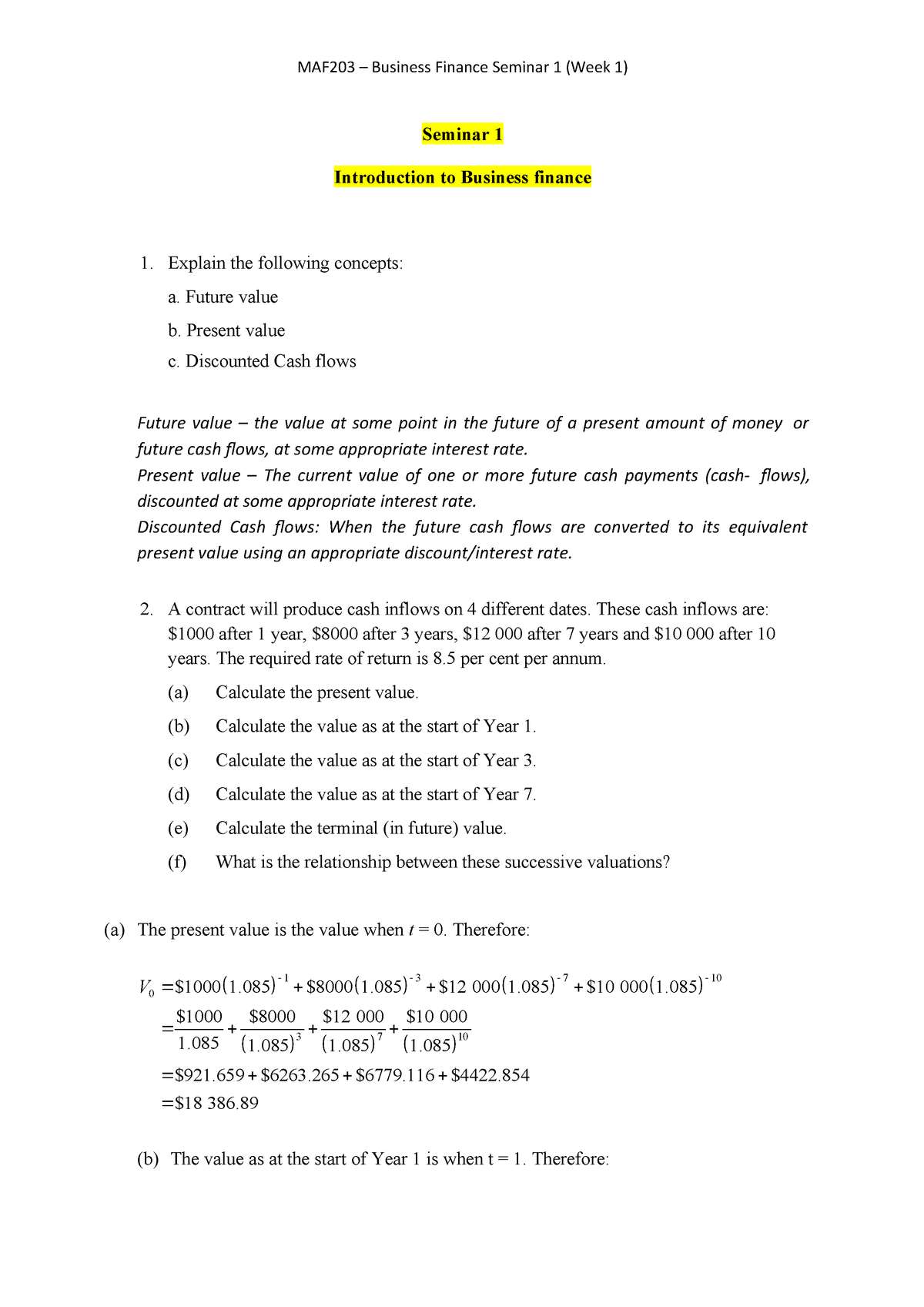 All seminars Maf203 Lecture notes 110 MAF203 Business