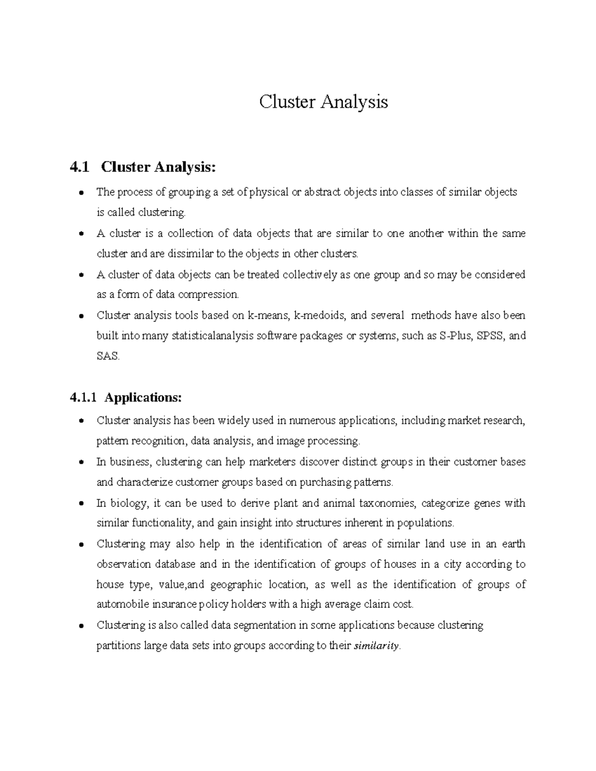 DM unit4 - notes - Cluster Analysis 4 Cluster Analysis: The process of ...