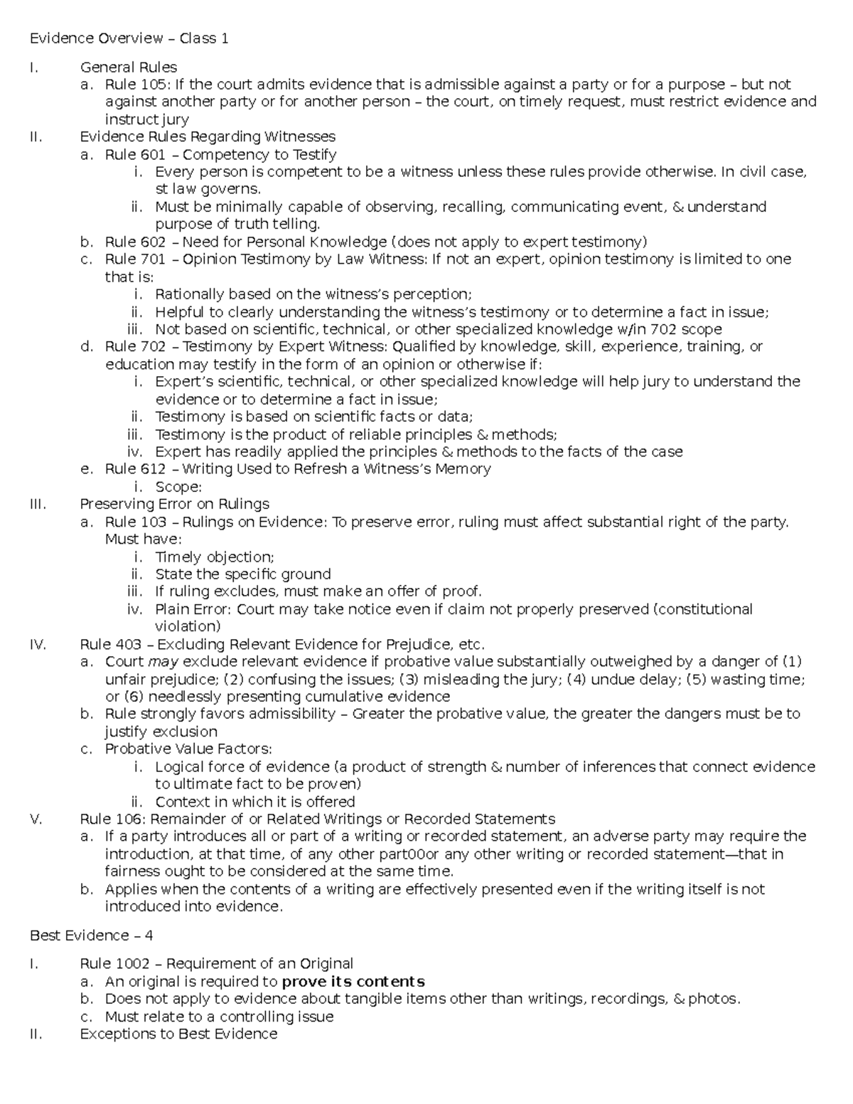 Evidence Outline - Professor Tilly - Evidence Overview – Class 1 I ...