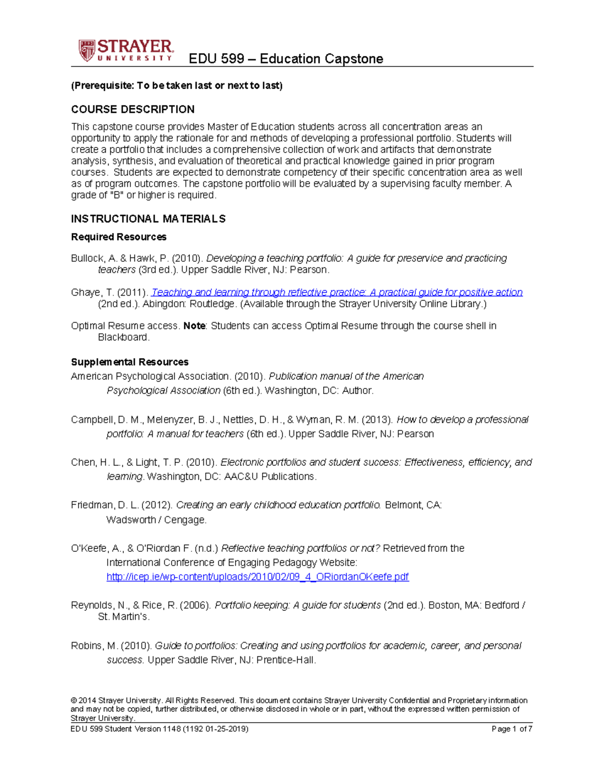 EDU599 Student Guide - (Prerequisite: To be taken last or next to last ...