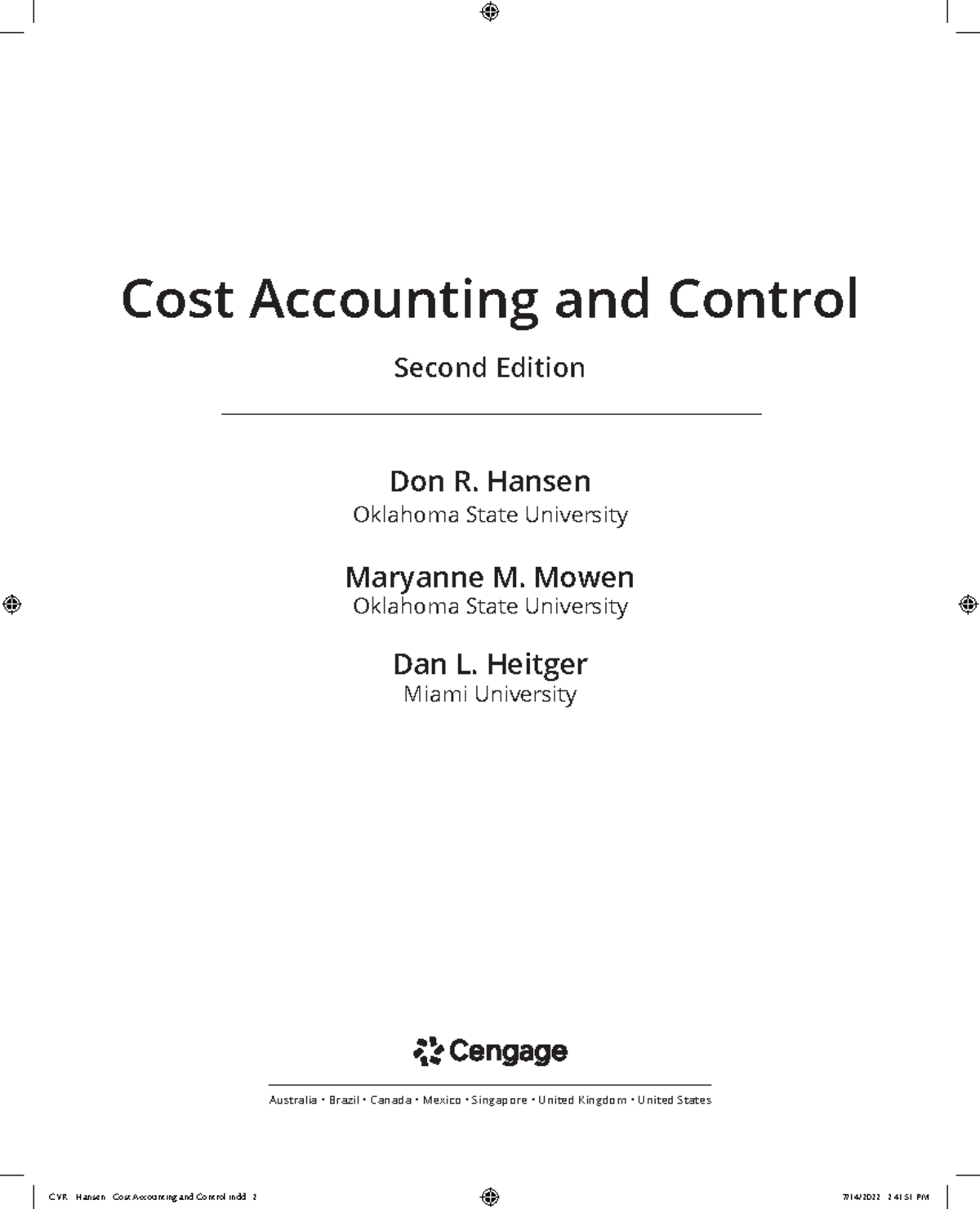 Cost Accounting and Control Prelims 2 - Australia ï Brazil ï Canada ï ...