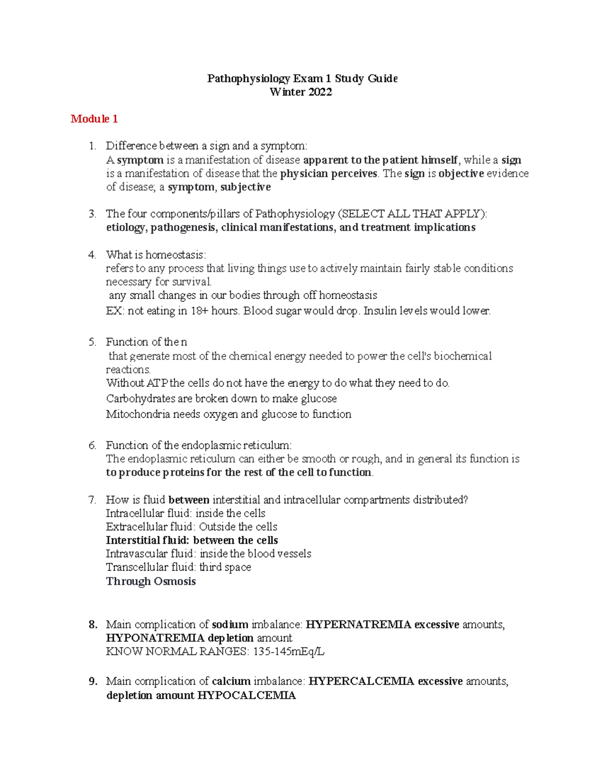 Exam 1 Study Guide NUR 2063 Essentials To Pathophysiology ...