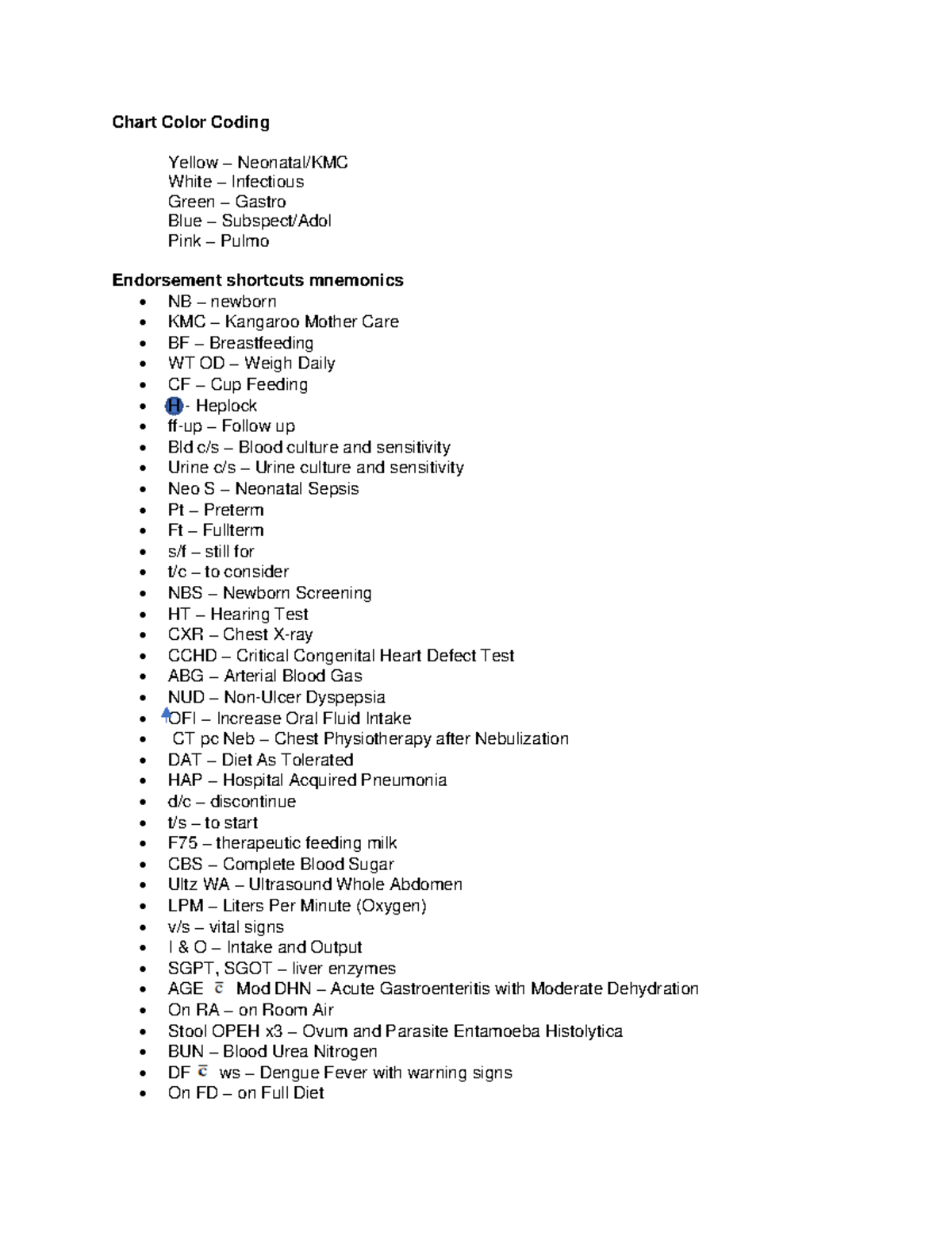 Chart Color Coding and Endorsement Abbreviations - Chart Color Coding ...