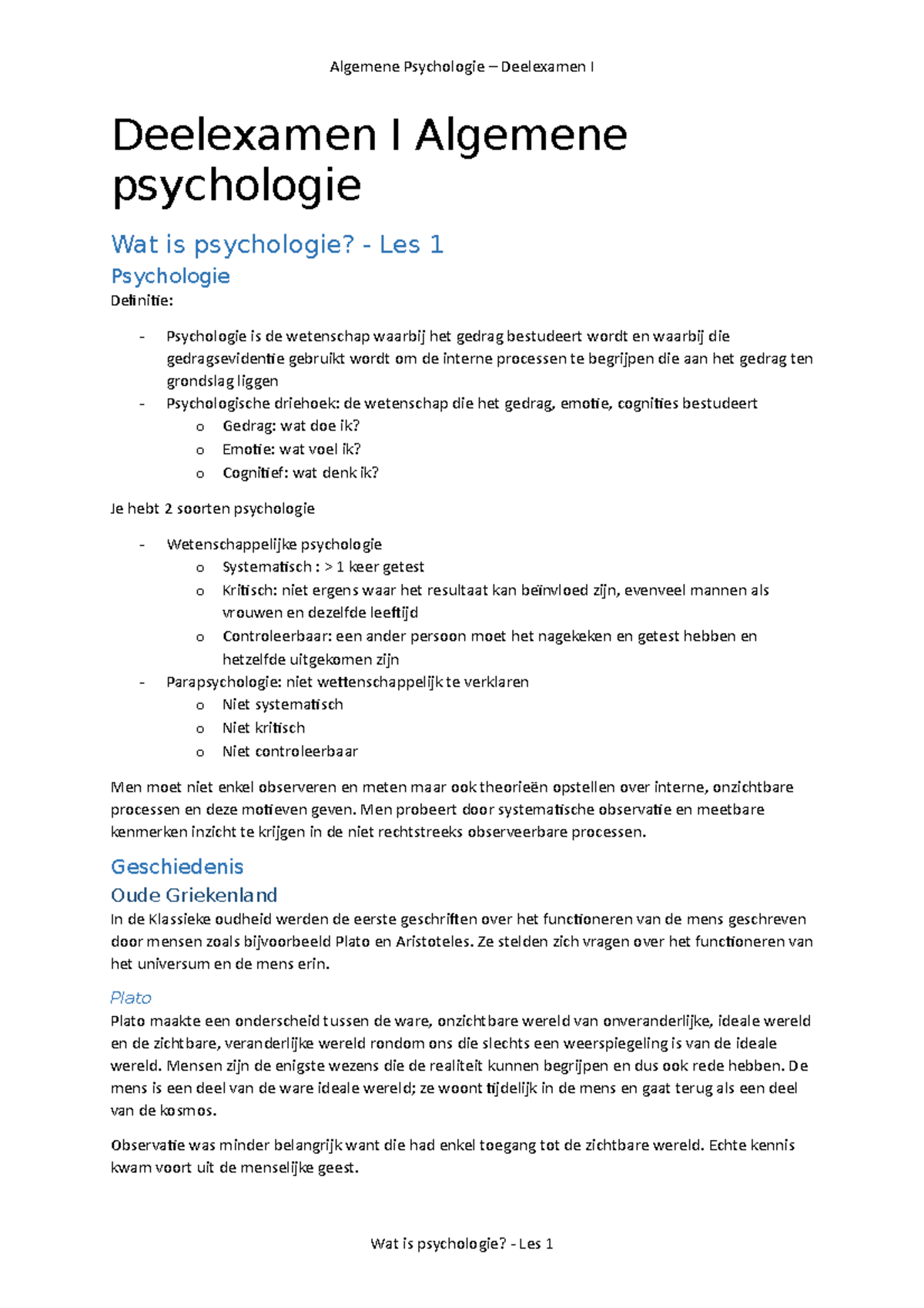 Samenvatting Psychologie - Marc Brysbaert - Hoofdstuk 1 - 6 - Algemene ...