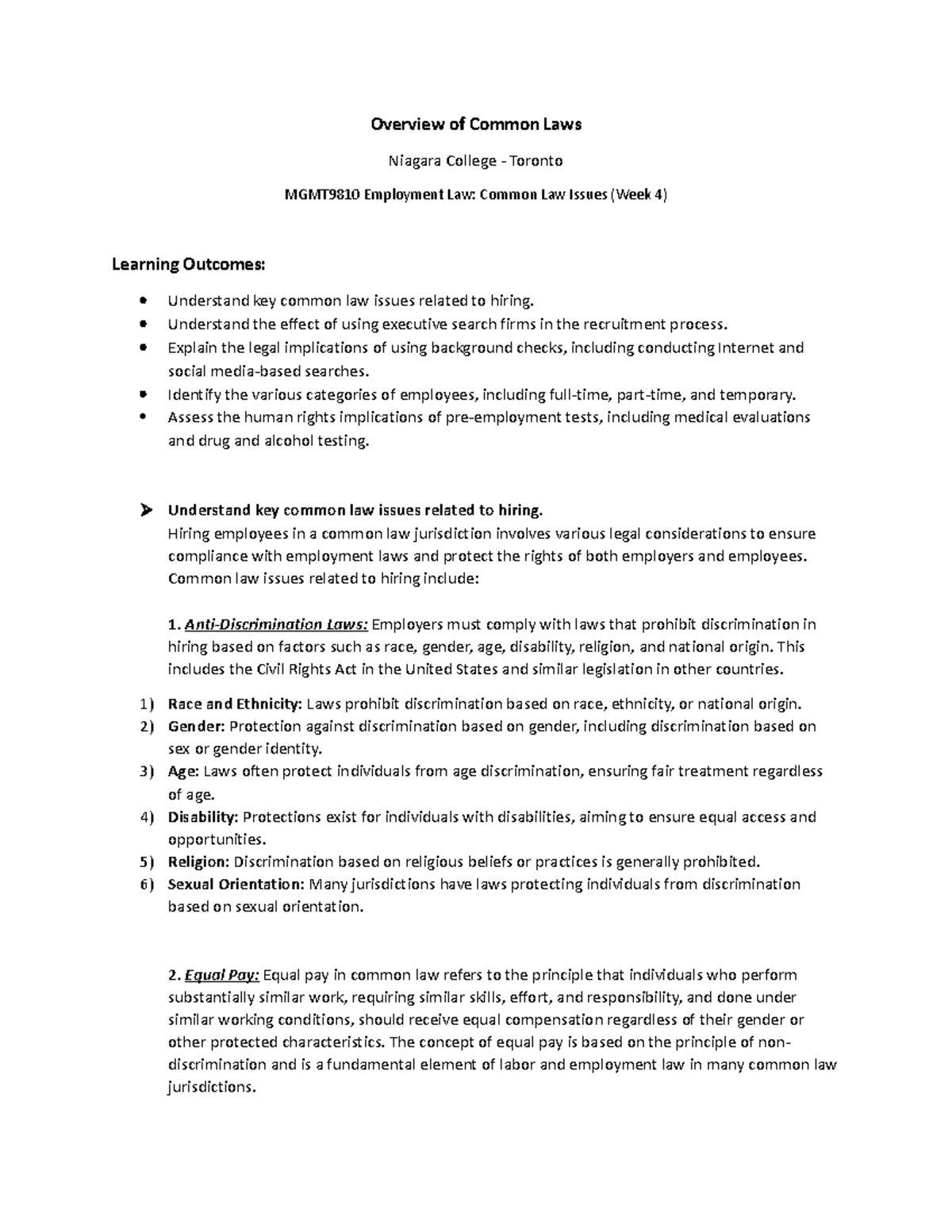 Overview of Common Laws - Week 4 - Overview of Common Laws Niagara ...