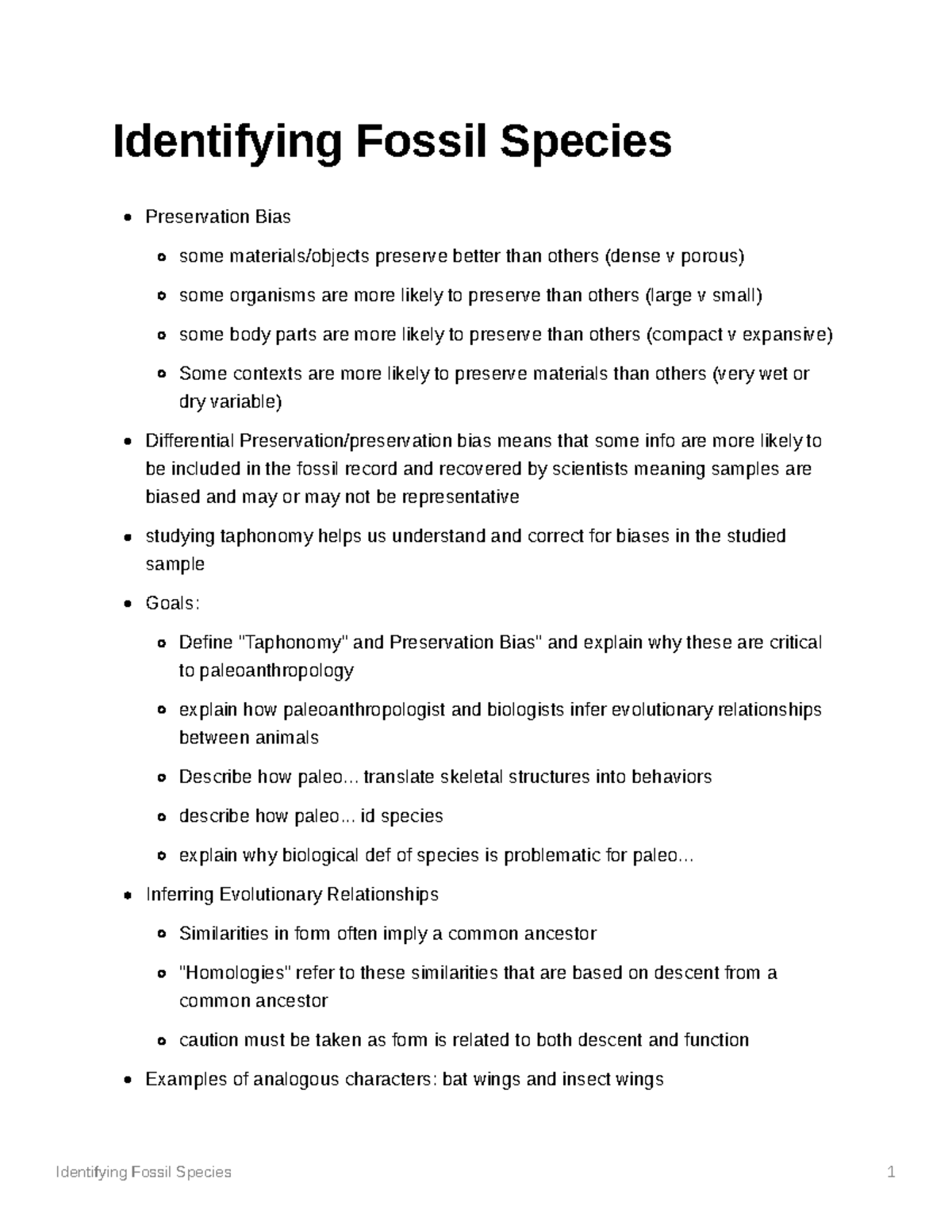 Identifying Fossil Species .. translate skeletal structures into