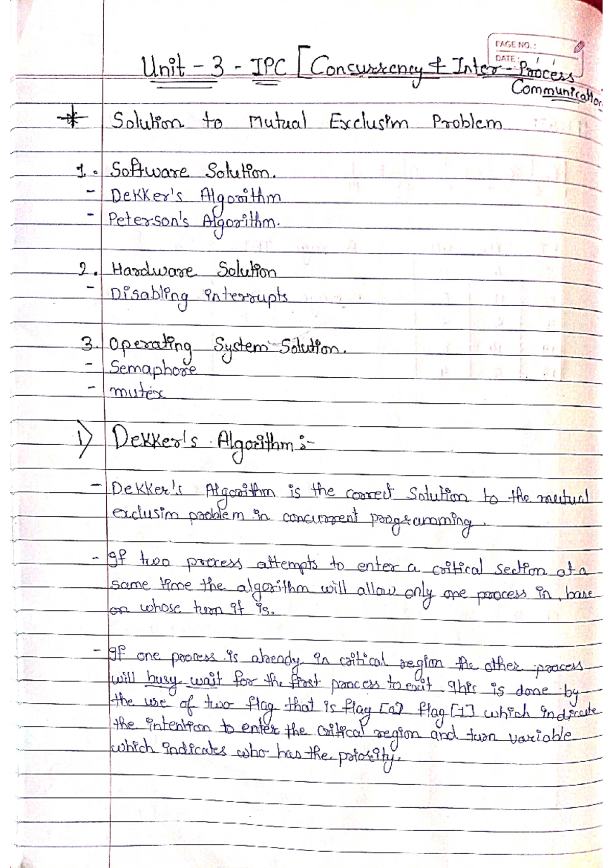 Os ch3,4 algoritham - PAGE NO. : Unit 3 1 IPC Inter DATE Process ...
