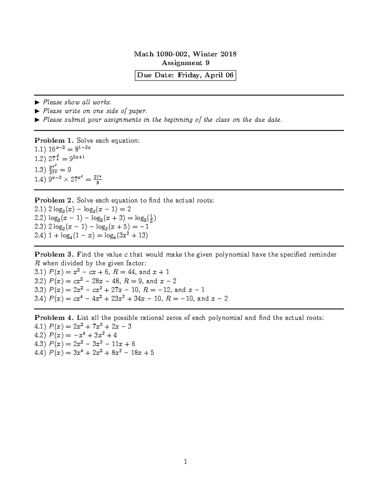 Math1090 Assignment 9 Math 1090 Studocu