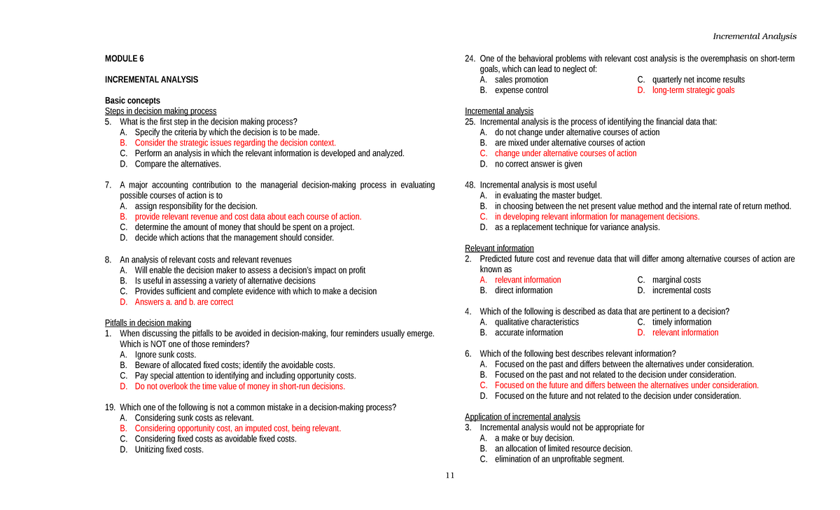 Relevant Costing or Differential Costing by Bobadill a MODULE 6