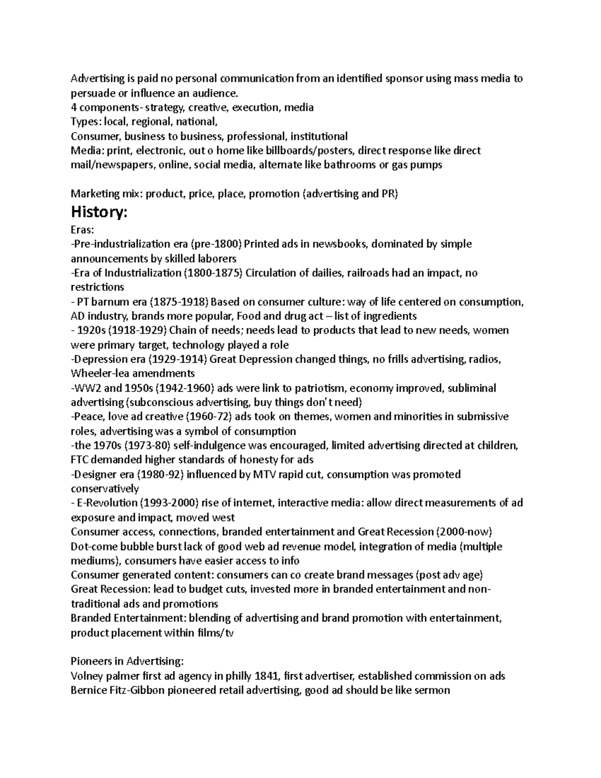 Advertising 1-3 - Chapters 1-3 notes - ADVT 250 - UT Knoxville - Studocu