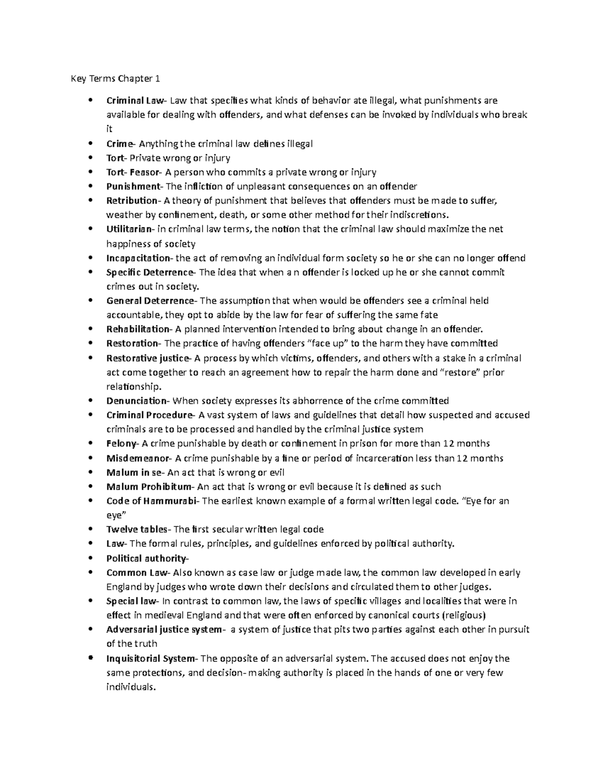 Vocabulary1,2,3, - Key Terms Chapter 1 Criminal Law that specifies what ...