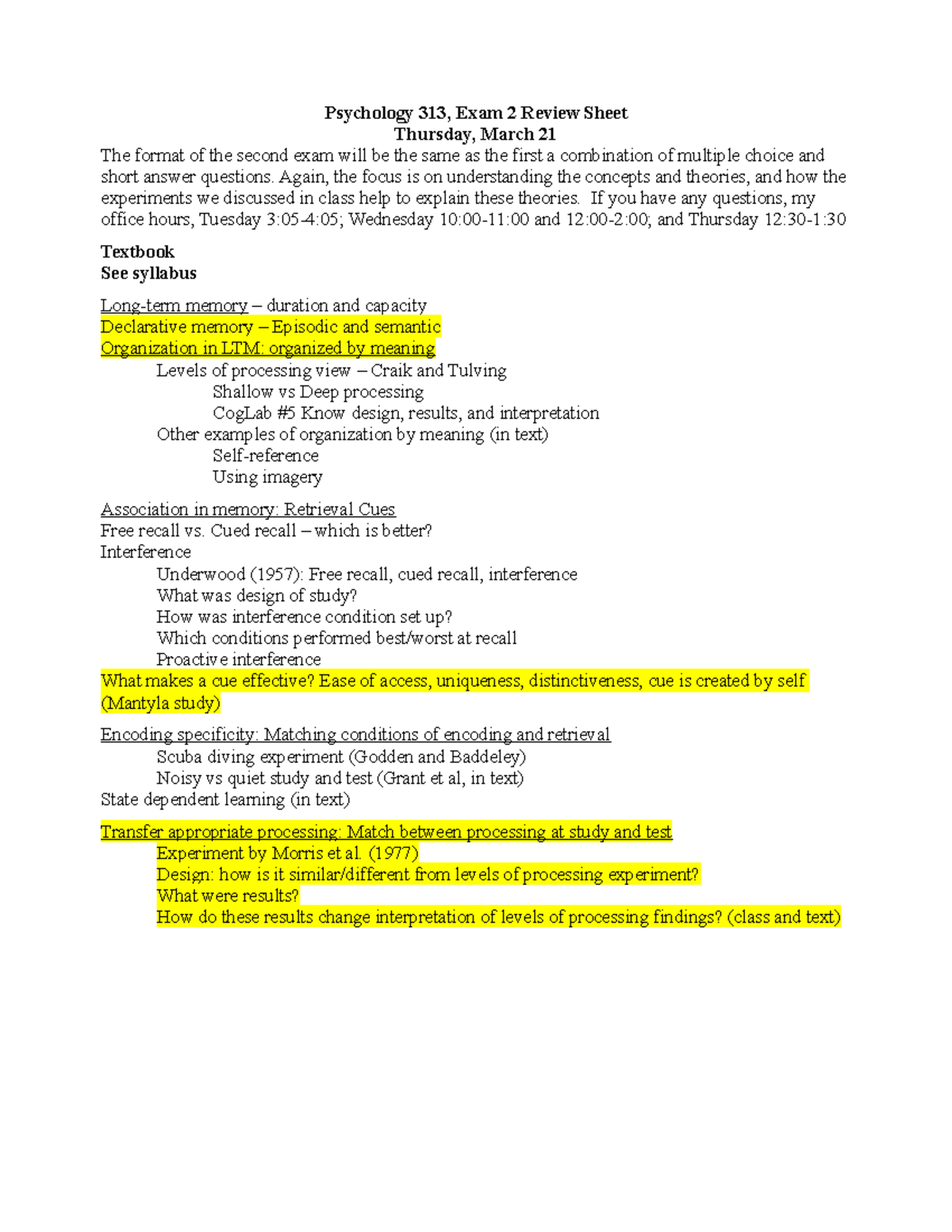 Exam 2 Review - PSY 313 Professor Dina Moore - Psychology 313, Exam 2 ...