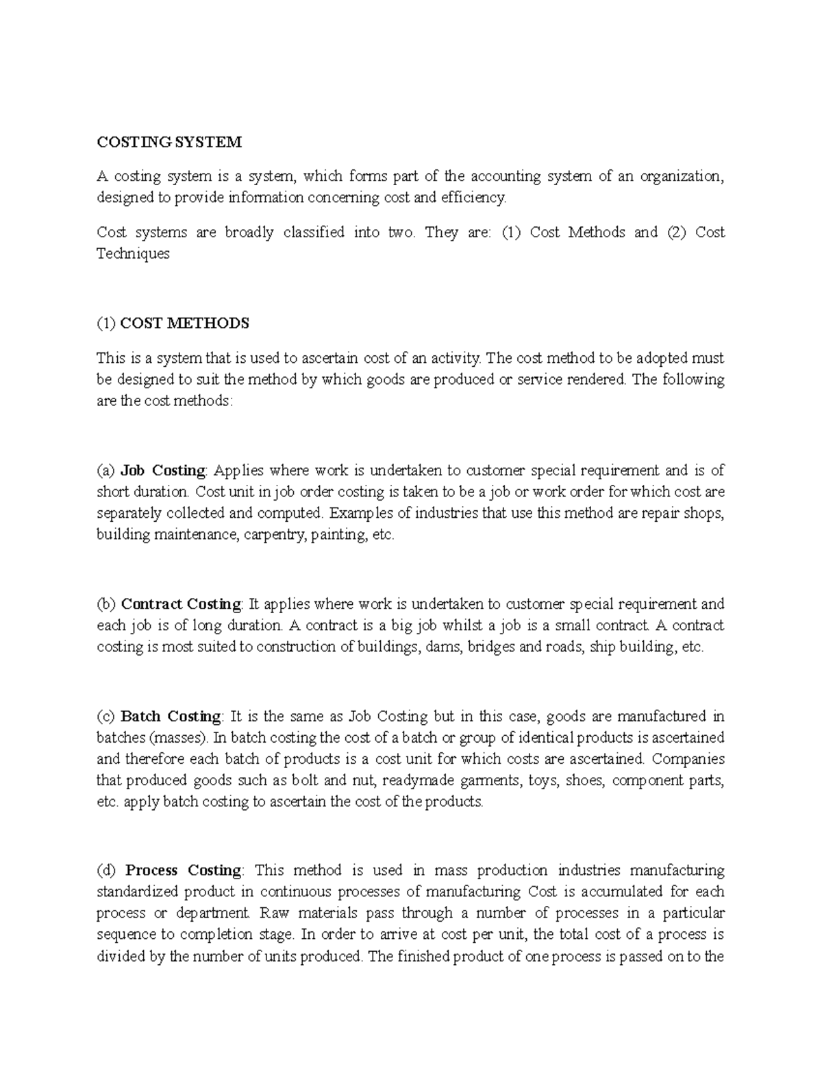 Costing SystemWPS Office COSTING SYSTEM A costing system is a system