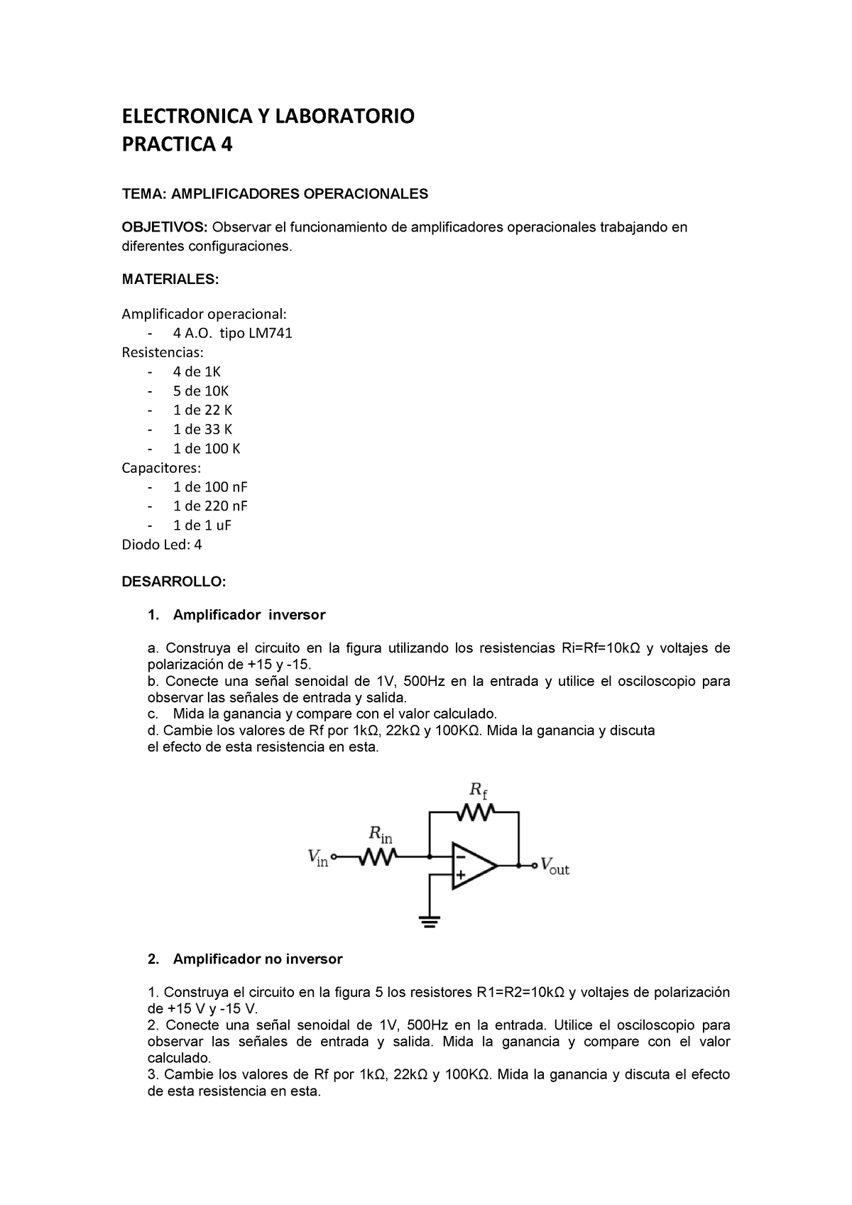 Laboratorio Amplificadores Operacionales - ELECTRONICA Y LABORATORIO ...