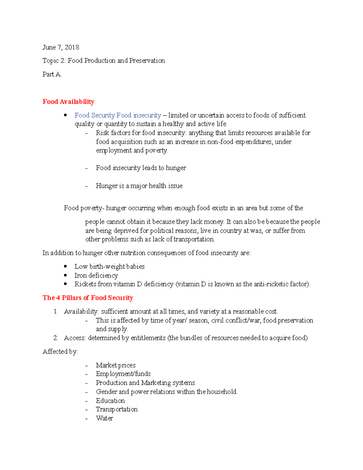 Topic 2 - Lecture Notes 2 - June 7, 2018 Topic 2: Food Production And ...